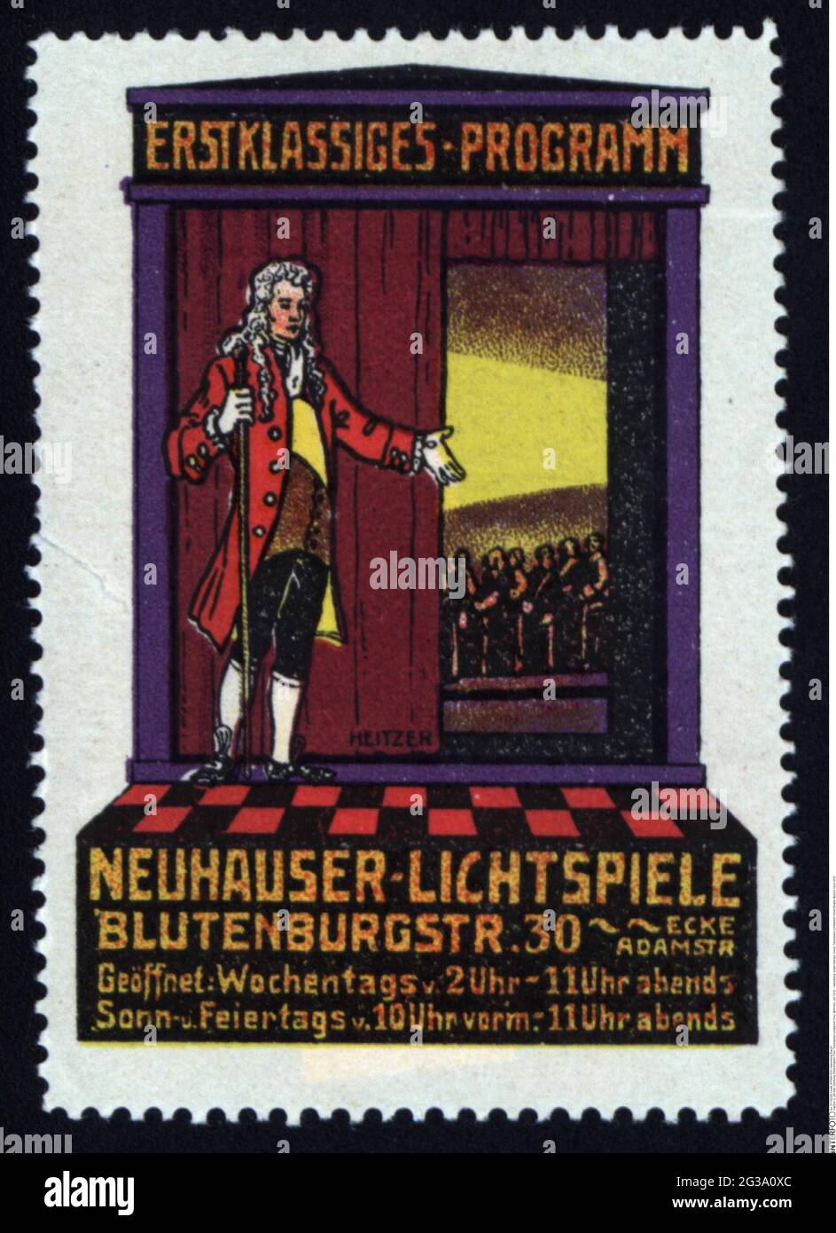 Publicité, timbres-affiches, film, cinéma 'Neuhauser Lichtspiele', Munich, vers 1910, DROITS-SUPPLÉMENTAIRES-AUTORISATION-INFO-NON-DISPONIBLE Banque D'Images