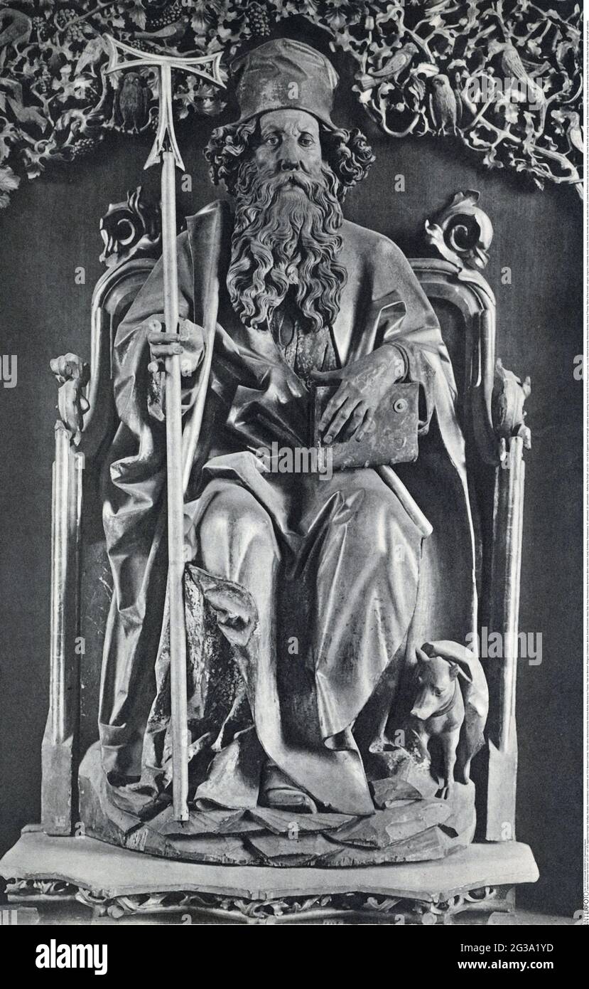 Anthony 'le Grand', vers 251 - vers 353, Saint égyptien, pleine longueur, sculpture, sculpture en bois, INFO-AUTORISATION-DROITS-SUPPLÉMENTAIRES-NON-DISPONIBLE Banque D'Images