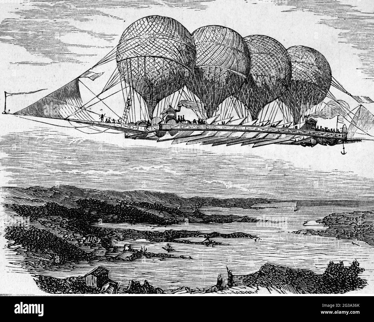 Transport / transport, aviation, airship, fantasy Airship de Petin, gravure en bois, 1850, DROITS-SUPPLÉMENTAIRES-AUTORISATION-INFO-NON-DISPONIBLE Banque D'Images