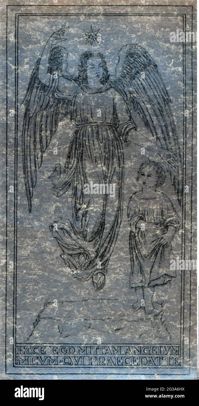 Religion, Christianisme, ange, ange gardien avec enfant, photo votive métallée, 19e siècle, DROITS-SUPPLÉMENTAIRES-AUTORISATION-INFO-NON-DISPONIBLE Banque D'Images