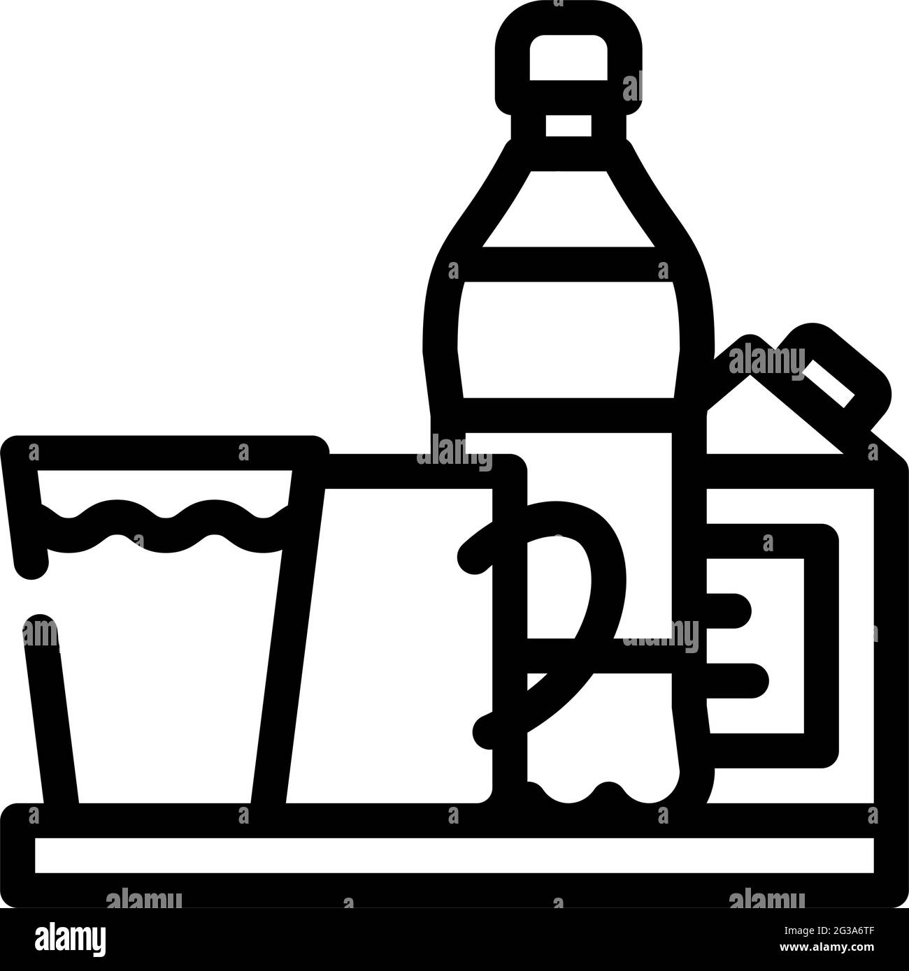 eau et lait, thé et jus boissons sur la ligne de plateau icône illustration vectorielle Illustration de Vecteur