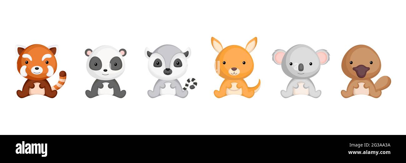 Jolis Petits Animaux Assis Dans Un Style De Dessin Anime Collection Animaux Personnages Pour Enfants Cartes Douche De Bebe Invitation D Anniversaire Interieur De Maison Couleur Vive Image Vectorielle Stock Alamy
