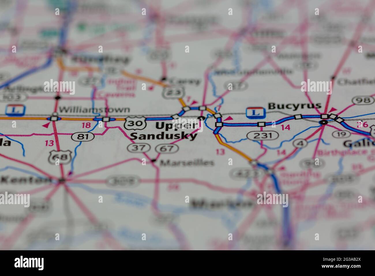 Upper Sandusky Ohio USA montré sur une carte de géographie ou une carte routière Banque D'Images