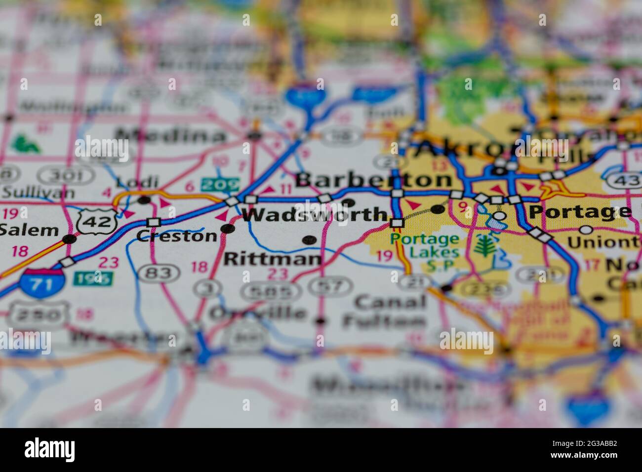 Wadsworth Ohio USA montré sur une carte de géographie ou une carte routière Banque D'Images