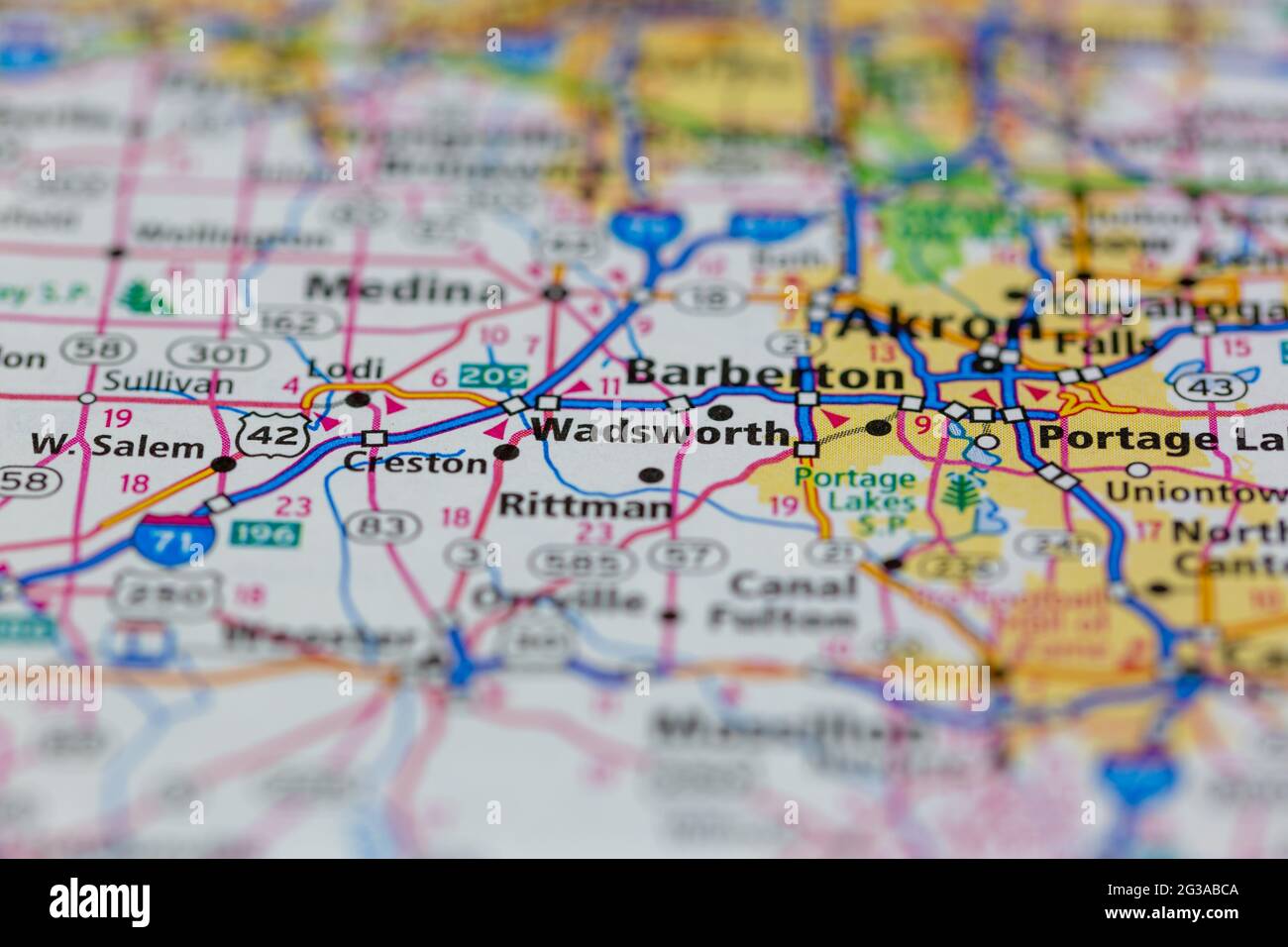 Wadsworth Ohio USA montré sur une carte de géographie ou une carte routière Banque D'Images