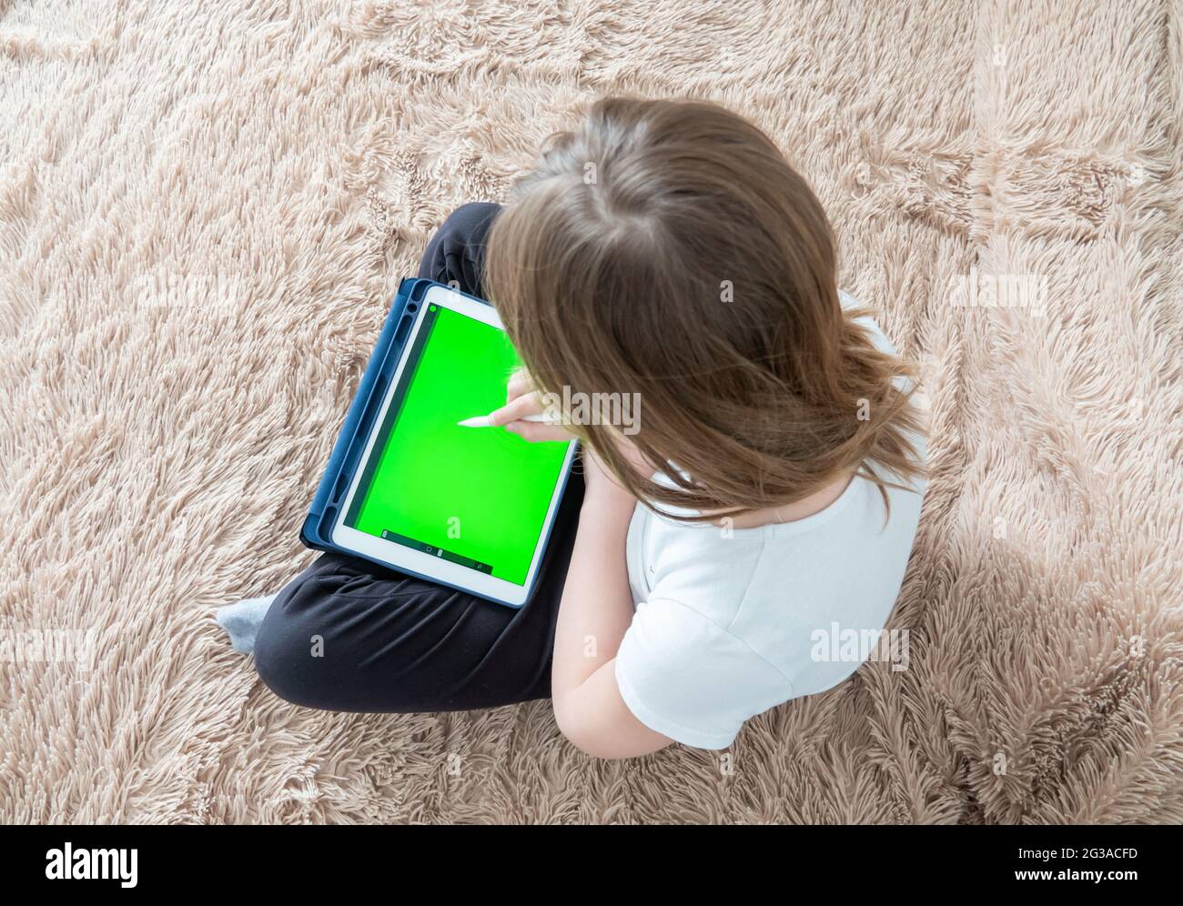 Une jeune artiste numérique tire avec un stylet sur une tablette ou un ordinateur portable. Elle est étudiante et étudie le dessin. Banque D'Images