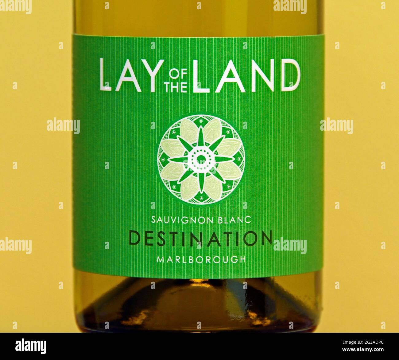 Étiquette de vin. La terre. Sauvignon blanc. Destination. Marlborough. Nouvelle-Zélande. 2020. Banque D'Images