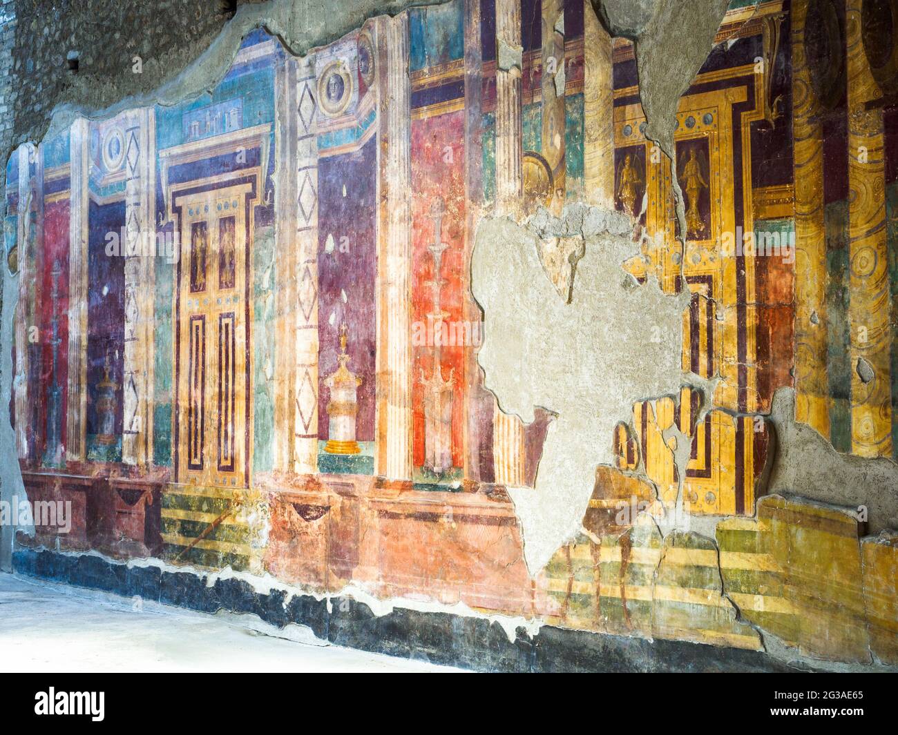 Deuxième style fresco mur décoré - Oplontis connu sous le nom de Villa Poppea à Torre Annunziata - Naples, Italie Banque D'Images