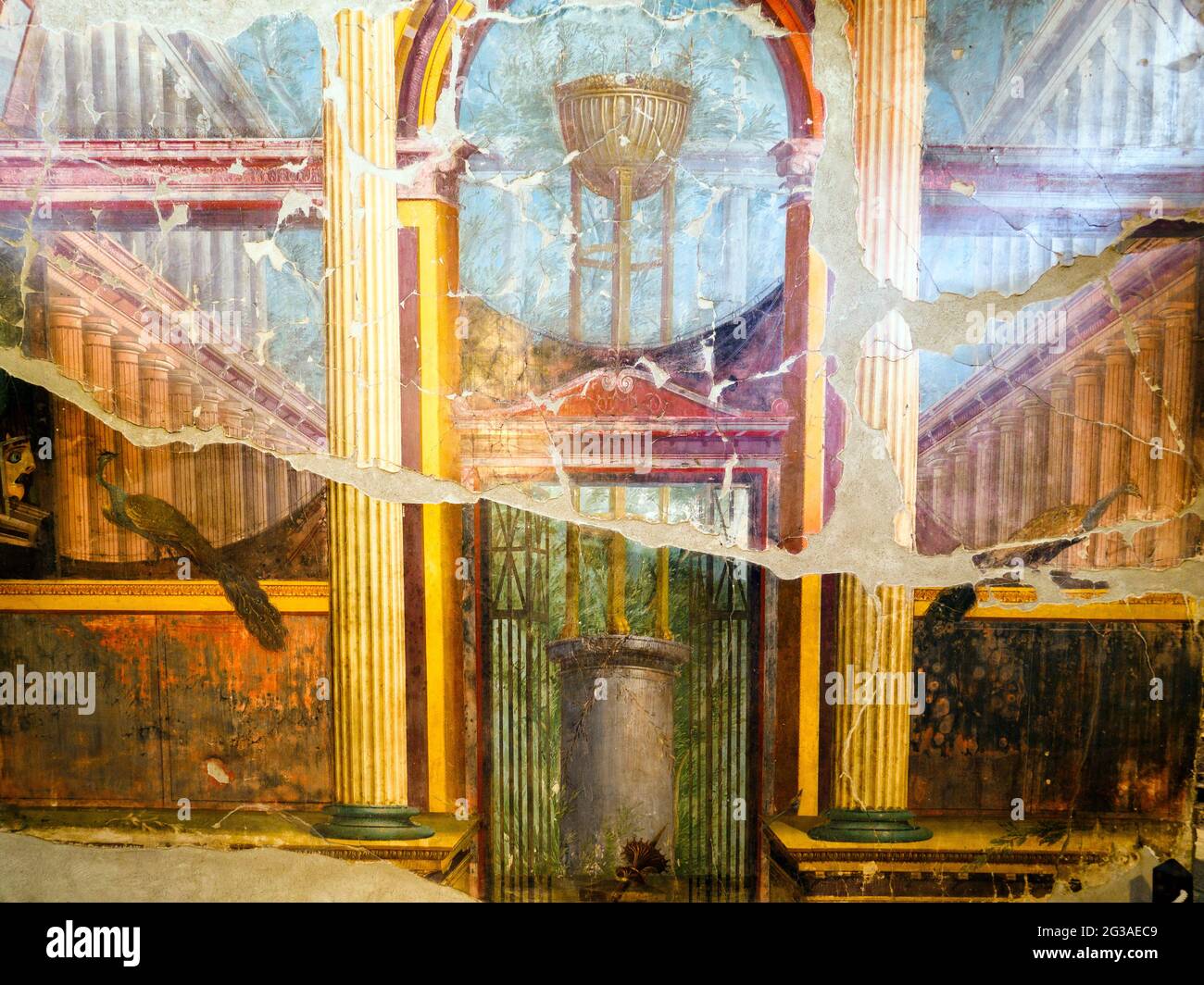 Oecus (salon principal) mur décoré dans le second style fresques - Oplontis connu sous le nom de Villa Poppea à Torre Annunziata - Naples, Italie Banque D'Images