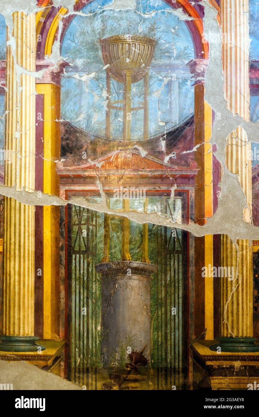 Oecus (salon principal) mur décoré dans le second style fresques - Oplontis connu sous le nom de Villa Poppea à Torre Annunziata - Naples, Italie Banque D'Images