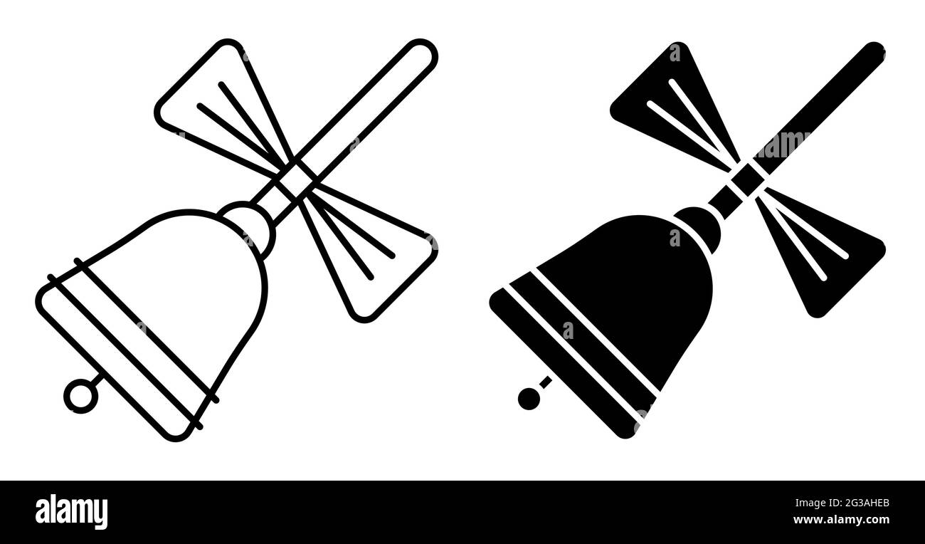 icône de sonnerie d'école avec poignée et noeud. Appel à la leçon. 1er septembre, début de l'année scolaire. Vecteur noir et blanc simple Illustration de Vecteur