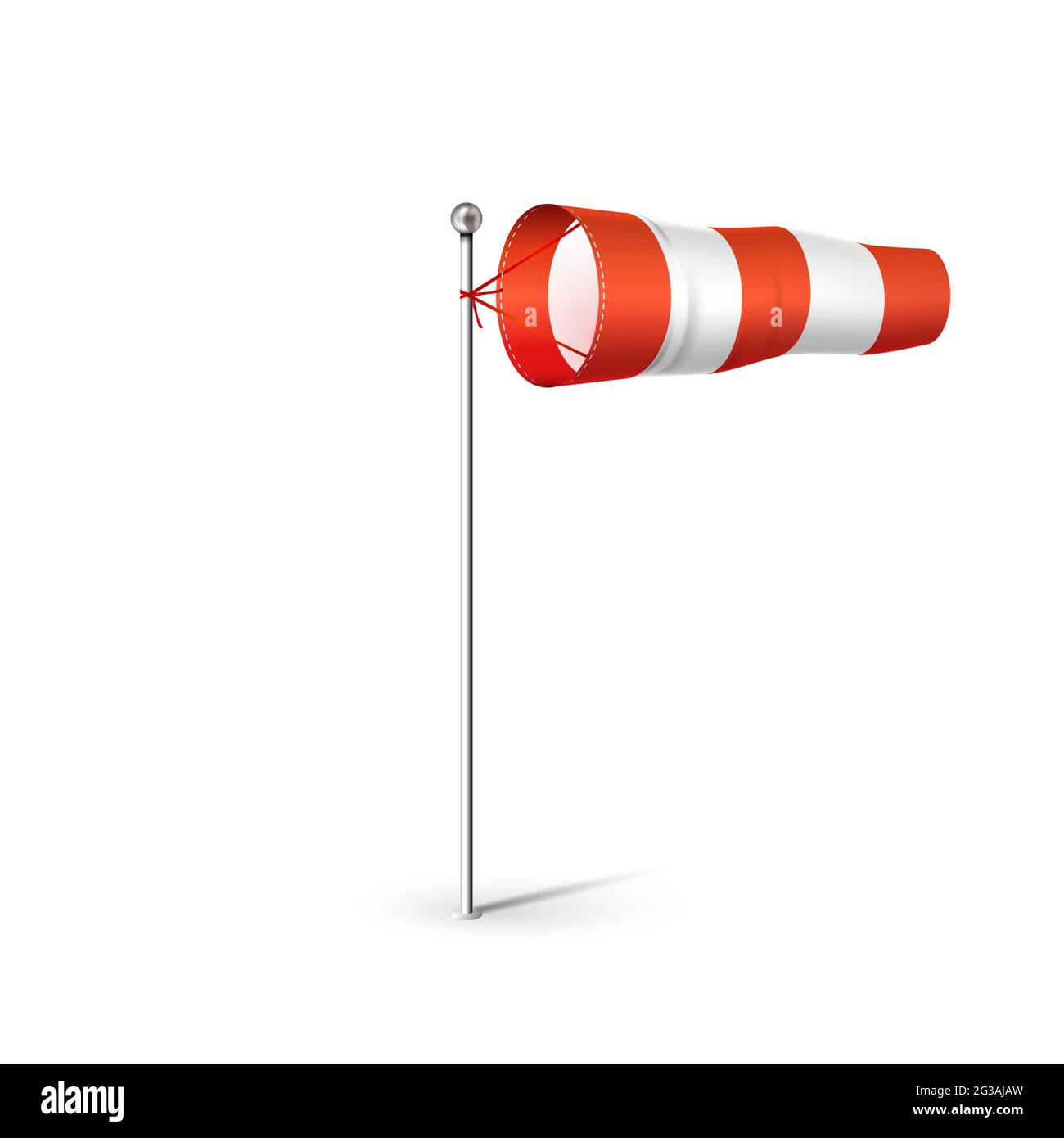 Airport Wind Sock 3D illustration réaliste. Drapeau de vent rouge et blanc indiquant la direction et la vitesse du vent. Isolé sur blanc. Banque D'Images