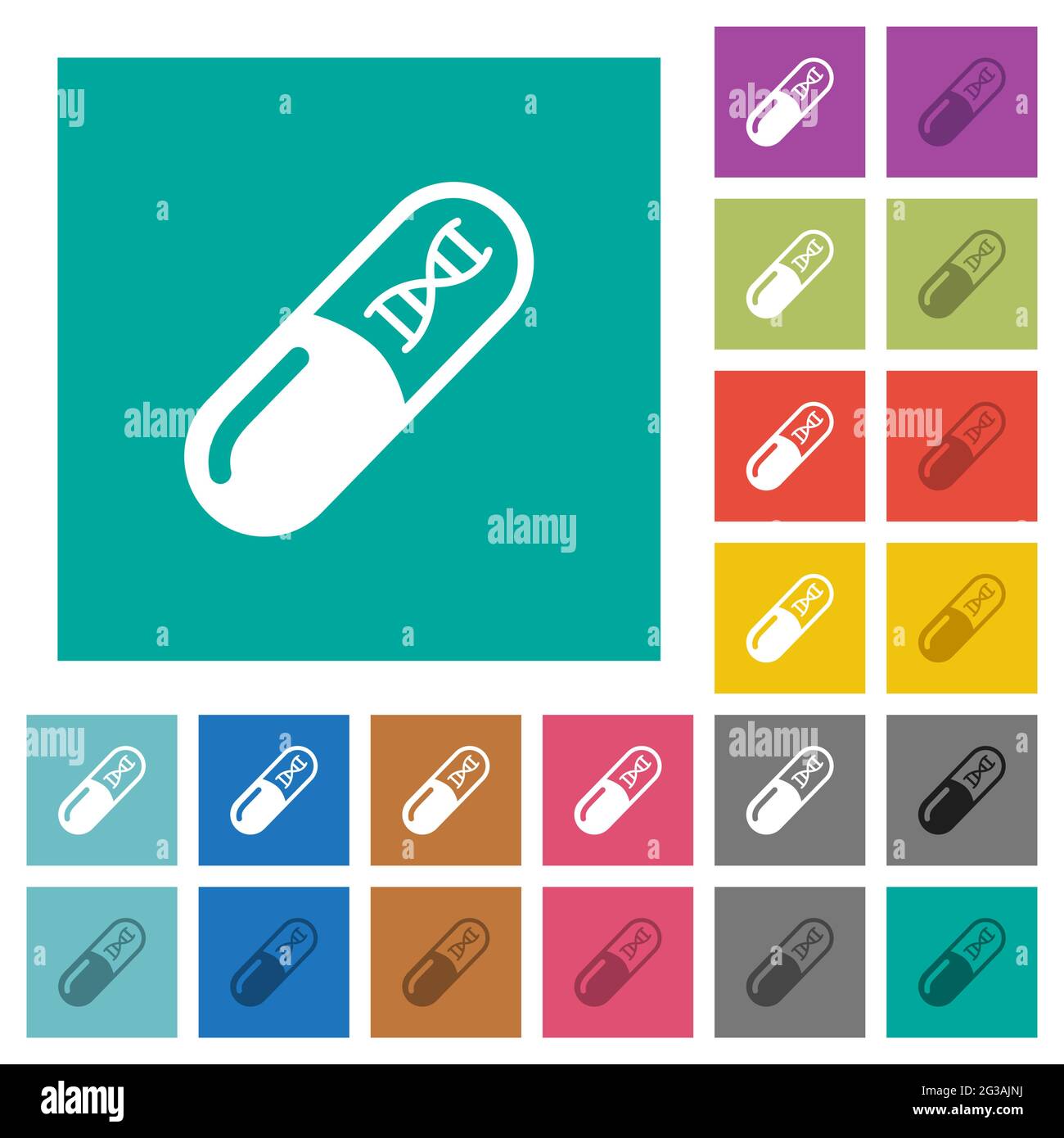 Médecine avec des molécules d'adn multi-couleurs plates icônes sur fond carré Uni. Inclut des variantes d'icône blanche et foncée pour les effets de survol ou actifs Illustration de Vecteur