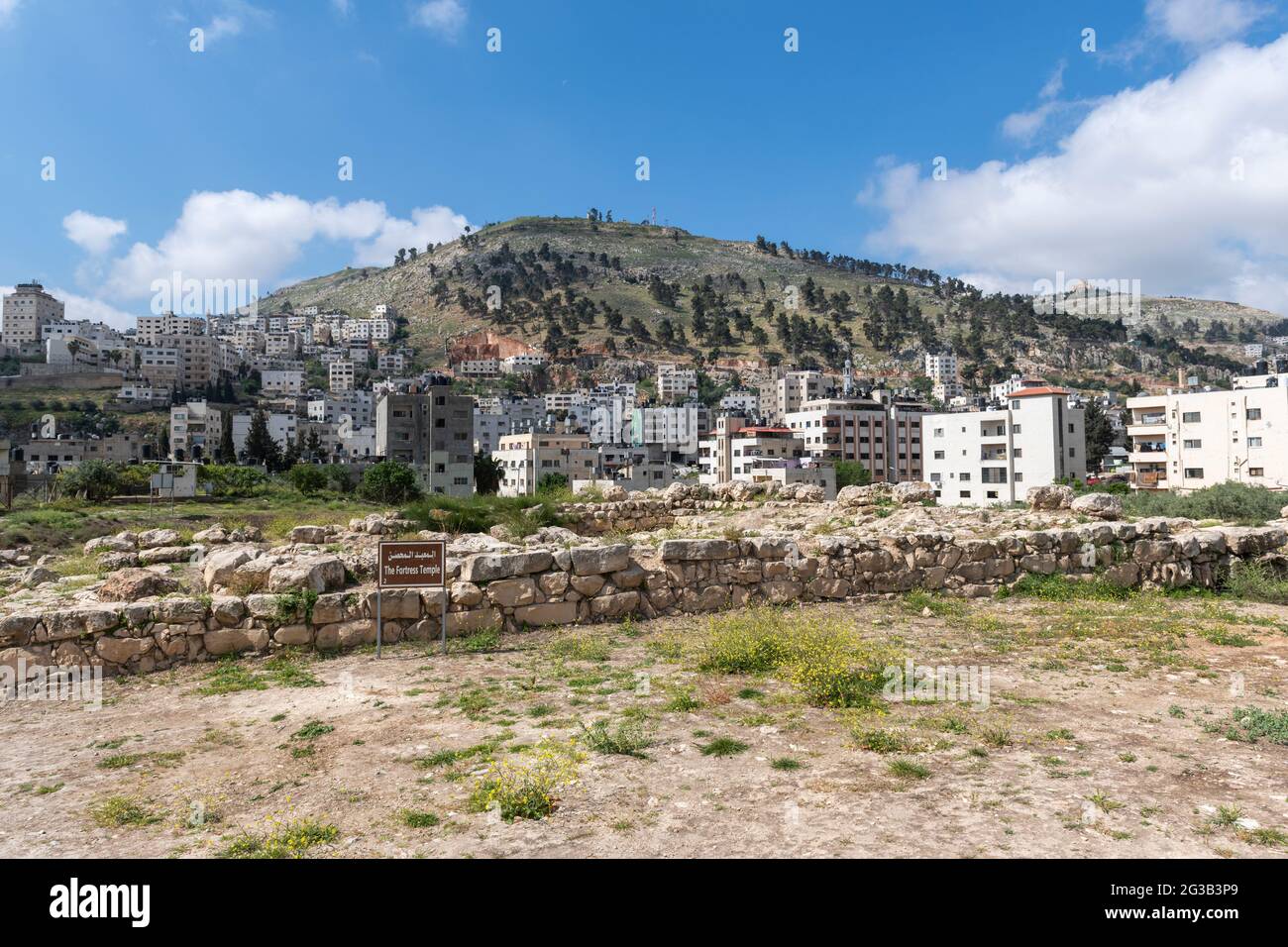 Le parc archéologique de Tell Balata est le site des vestiges d'une ancienne ville cananéenne/Israélite située en Cisjordanie palestinienne. Banque D'Images
