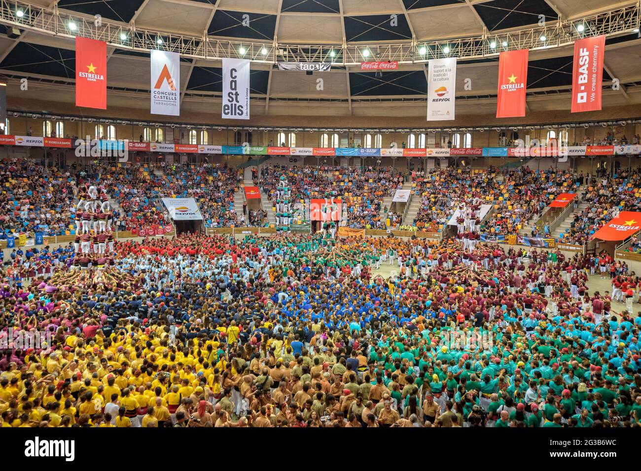 Castells (tours humaines) Concours à Tarragone en 2018 (Catalogne, Espagne) ESP: Concurso de Castells de Tarragone 2018 (Cataluña, España) Banque D'Images