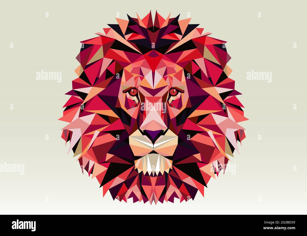 Tête de lion basse rose poly sur toute la face. Animal sauvage composé