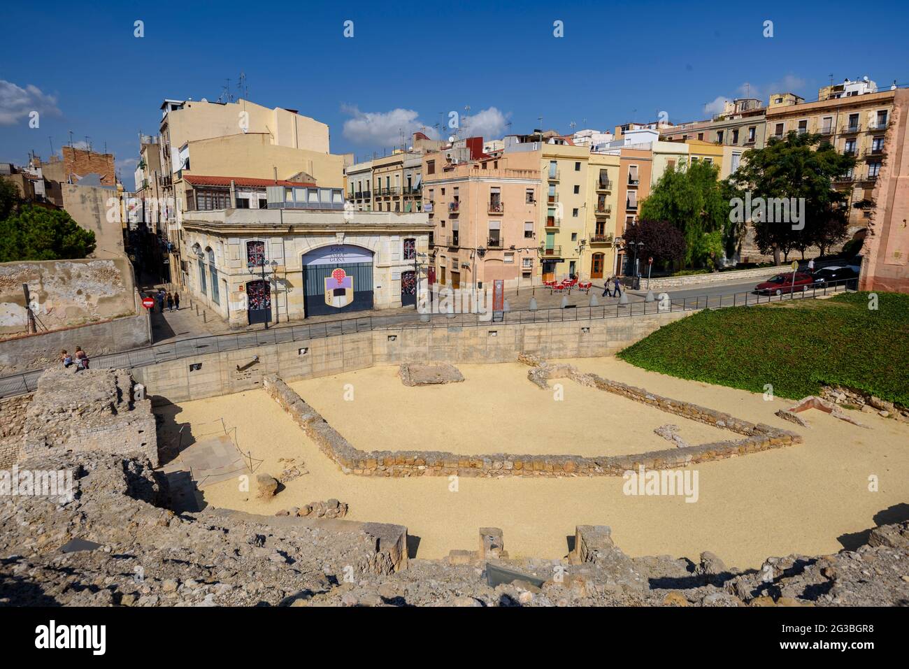 Tarragone ancienne ville. (Tarraco) Ruines du Cirque romain et du mur de la ville médiévale (Tarragona, Catalogne, Espagne) ES: Ciudad histórica de Tarragona Banque D'Images