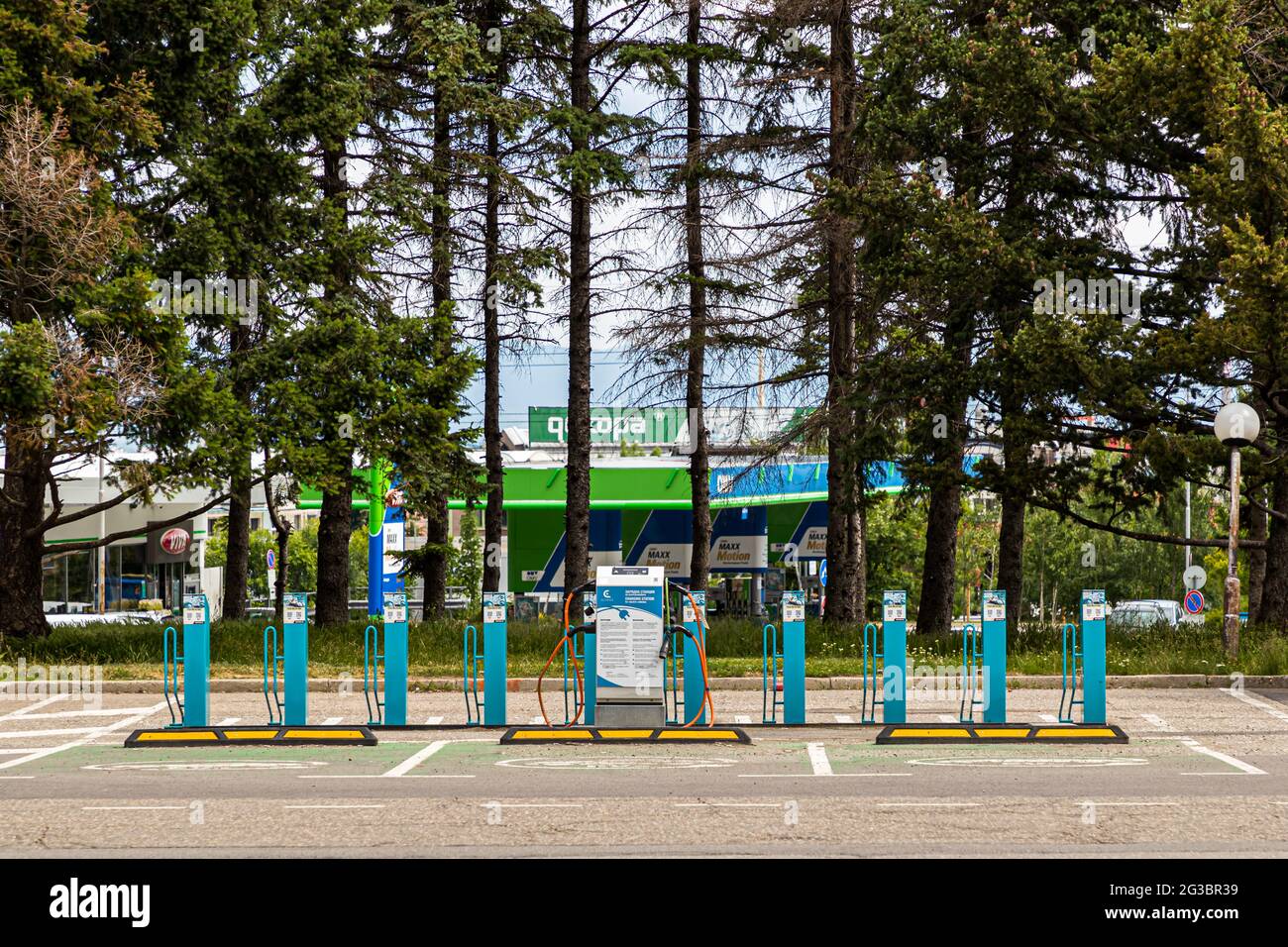 Postes de charge pour voitures électriques à Vitosha, Bulgarie Banque D'Images