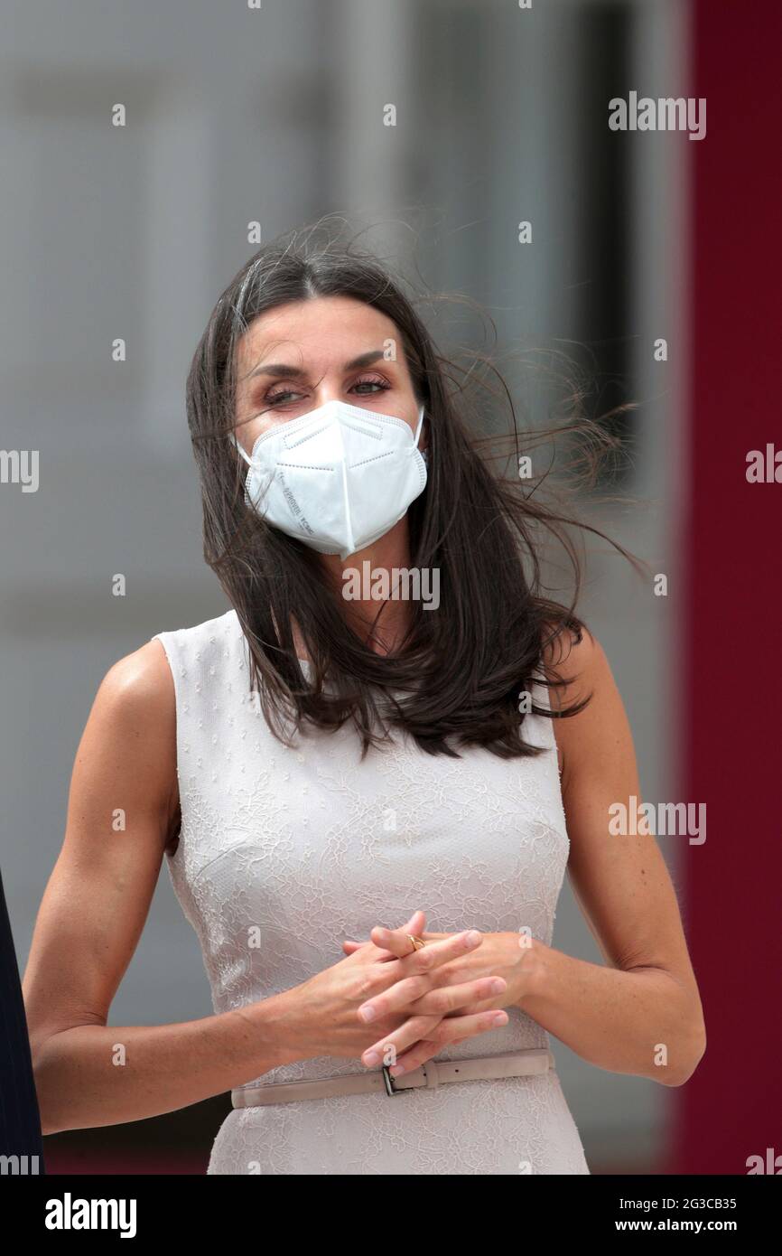 Madrid, Espagne; 15.06.2021.- le roi Felipe VI et la reine Letizia à la réception officielle du président coréen Moon Jae-in et de son épouse Kim Jung-Sook pour leur visite d'État au Royaume d'Espagne. Examen des troupes et parade de bienvenue. Photo: Juan Carlos Rojas/Picture Alliance Banque D'Images