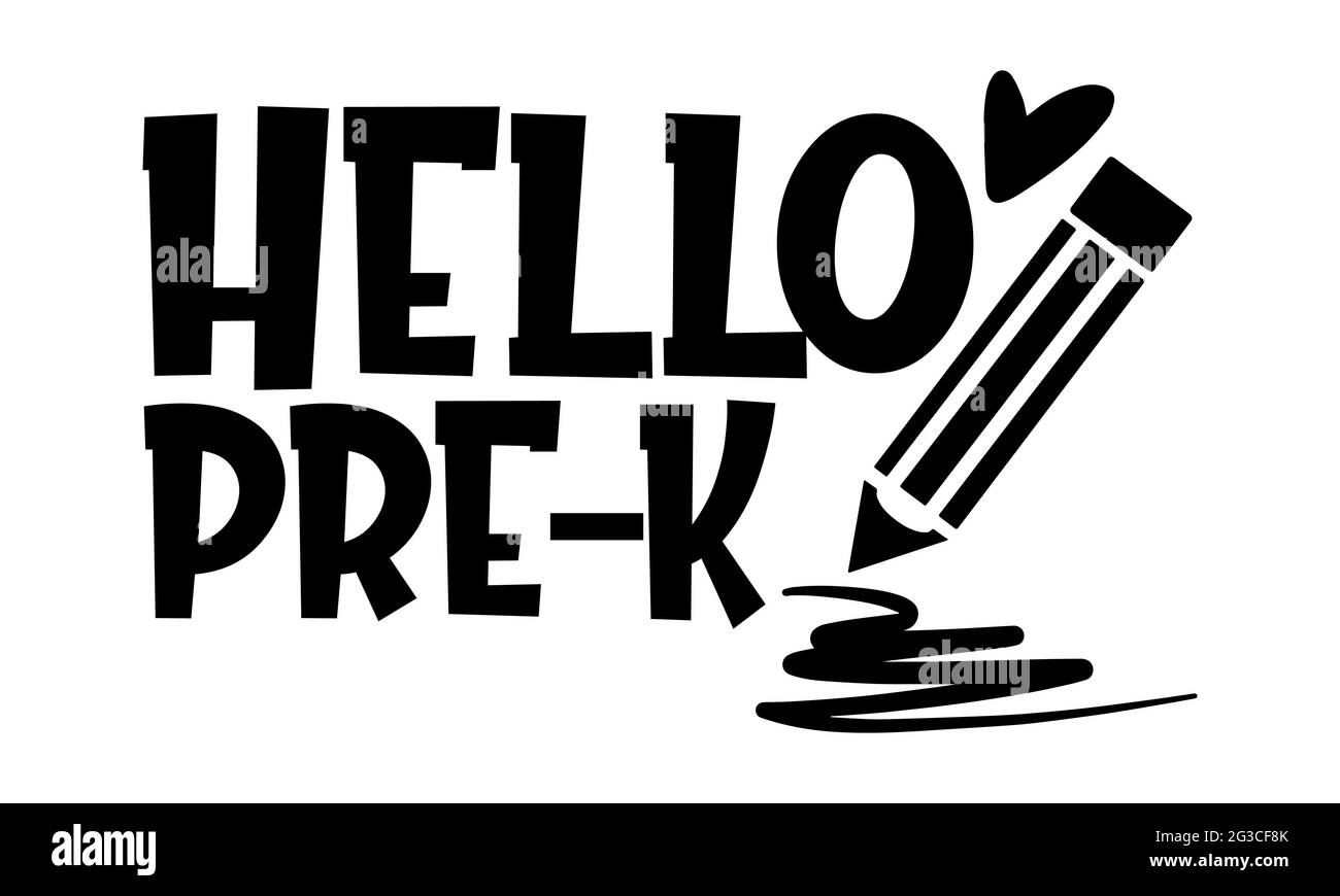 Hello pre-k - School t shirts design, main dessiné lettering phrase, Calligraphie t shirt design, isolé sur fond blanc, fichiers svg Banque D'Images
