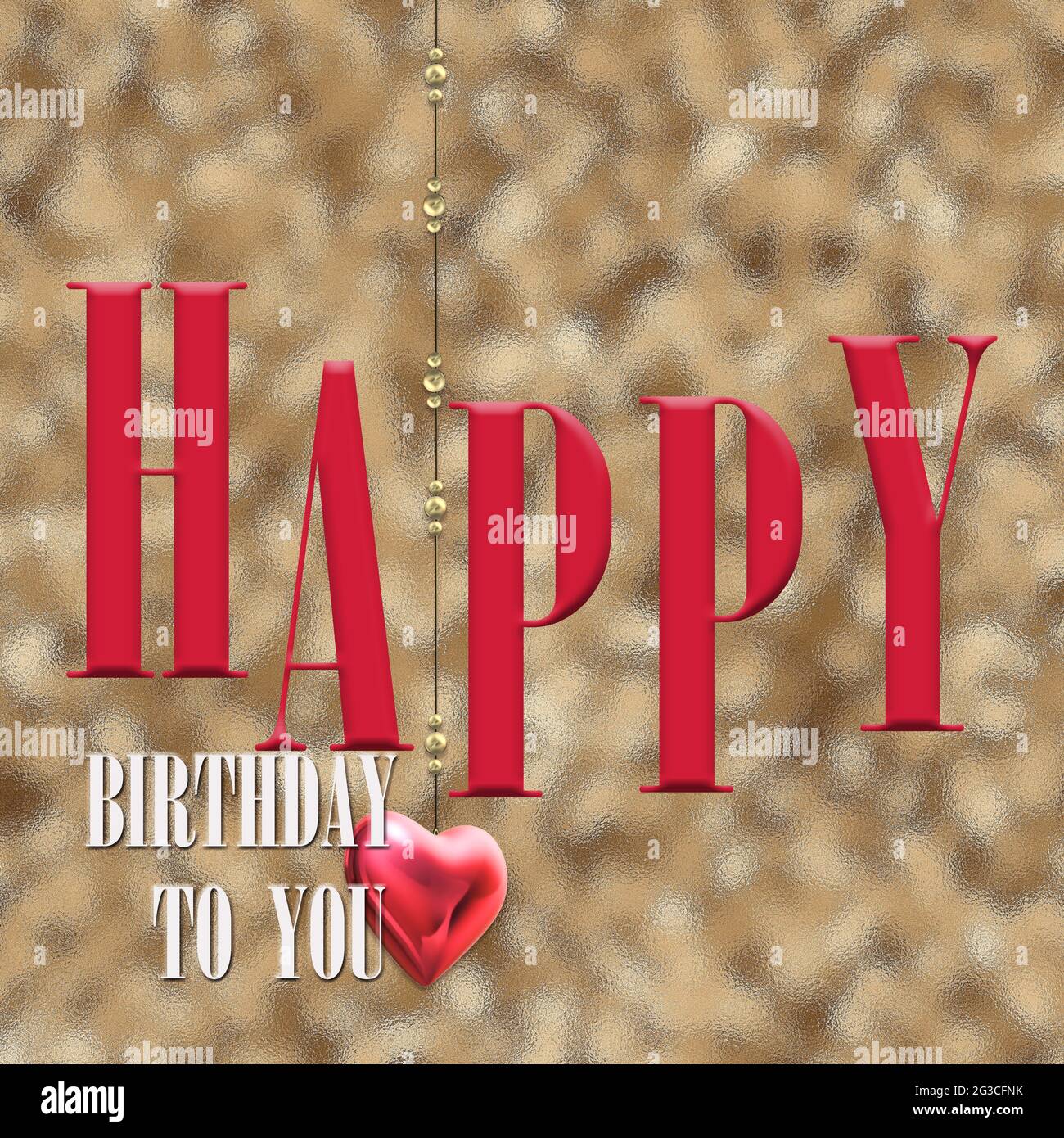 Carte D Anniversaire Sur Fond Dore Envoyez Votre Joyeux Anniversaire Par Sms Cœur 3d Suspendu Photo Stock Alamy