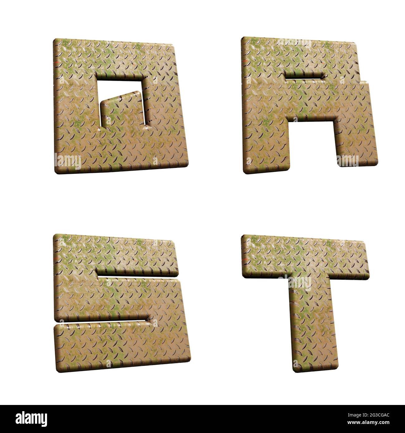 Rendu 3D de l'alphabet plaque de métal diamant - lettres Q-T. Banque D'Images