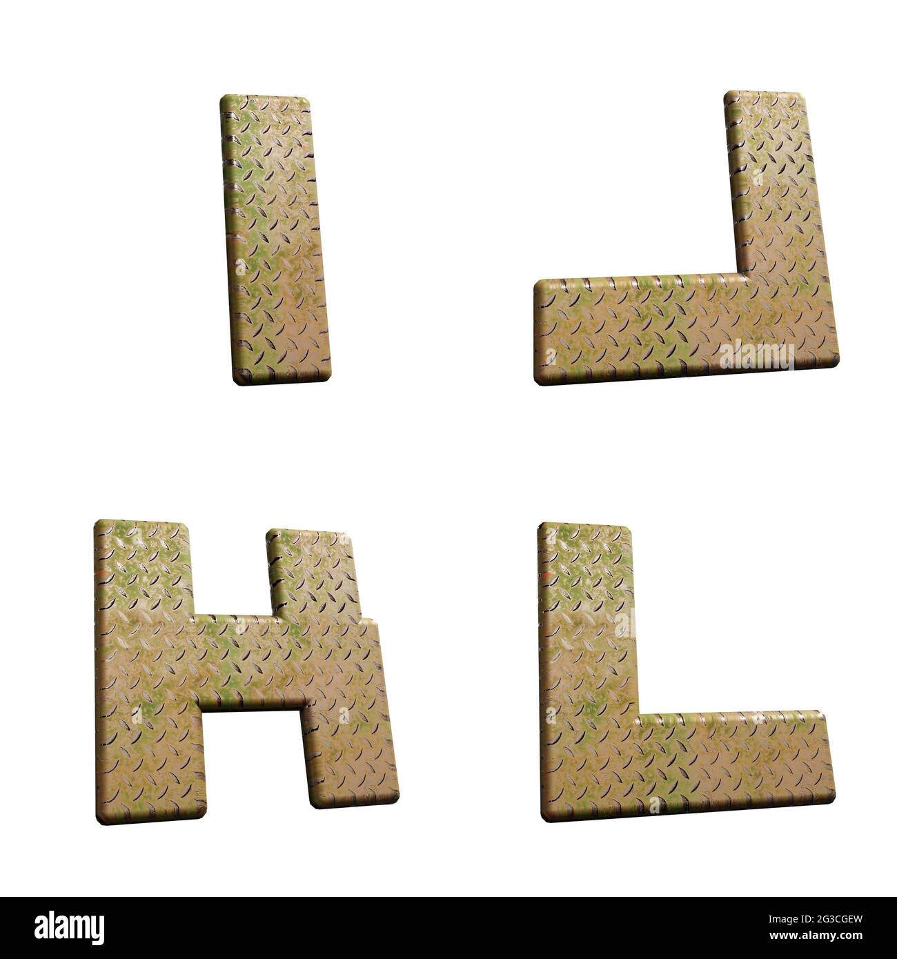Rendu 3D de l'alphabet plaque de métal diamant - lettres I-L Banque D'Images