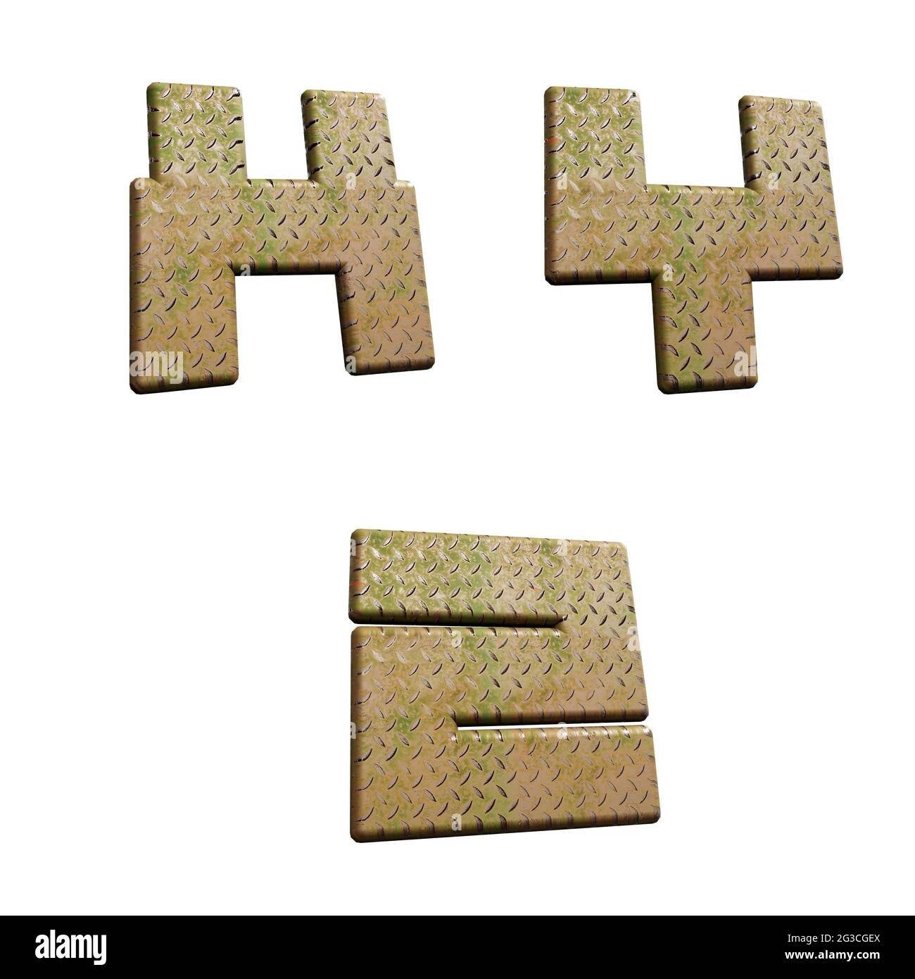 Rendu 3D de l'alphabet plaque de métal diamant - lettres X-Z. Banque D'Images