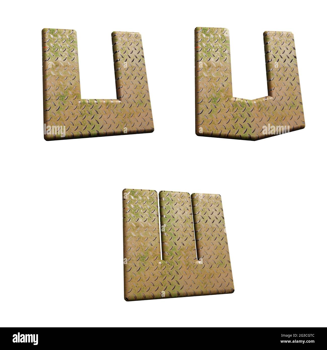 Rendu 3D de l'alphabet plaque de métal diamant - lettres U-W Banque D'Images