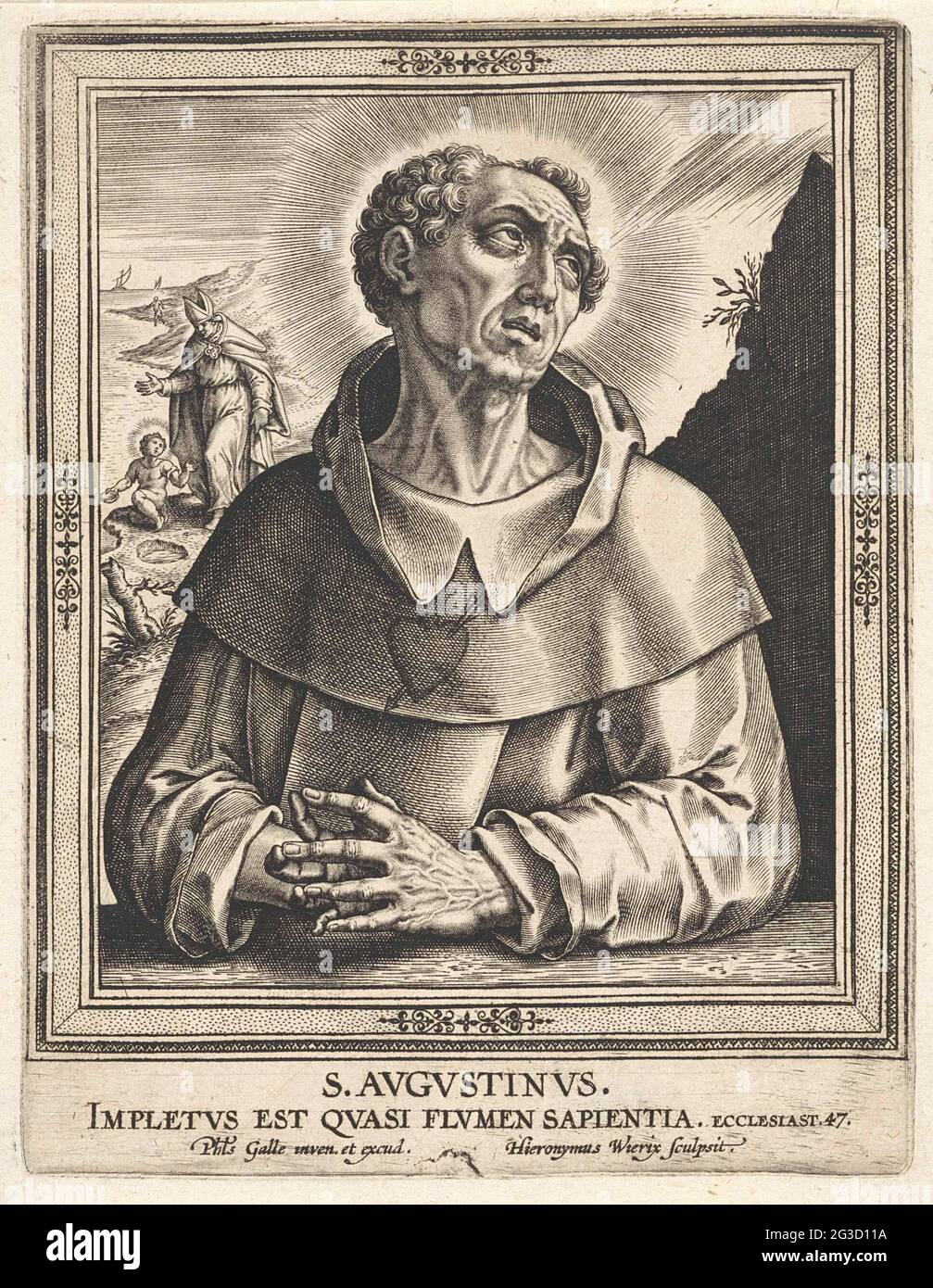 H Augustinus Van Hippo S Avgvstinvs Hommes Fondateurs D Un Ordre Religieux Le Sacre Augustinus D Hippo L Un Des Peres De L Eglise Avec Ses Mains Pliees Dans La Priere Sur La Gauche En Arriere Plan