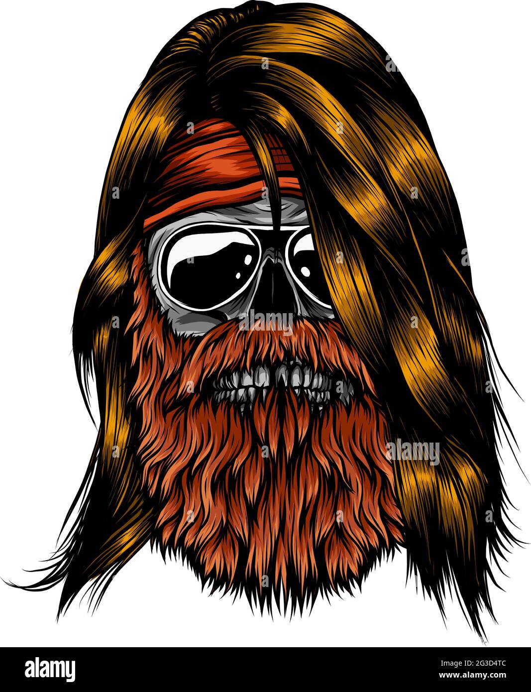 crâne humain avec motif vectoriel de barbe Illustration de Vecteur