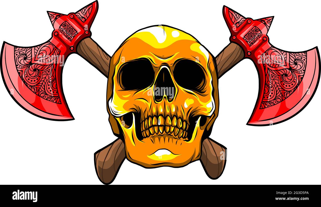 illustration vectorielle du crâne humain avec hache Illustration de Vecteur