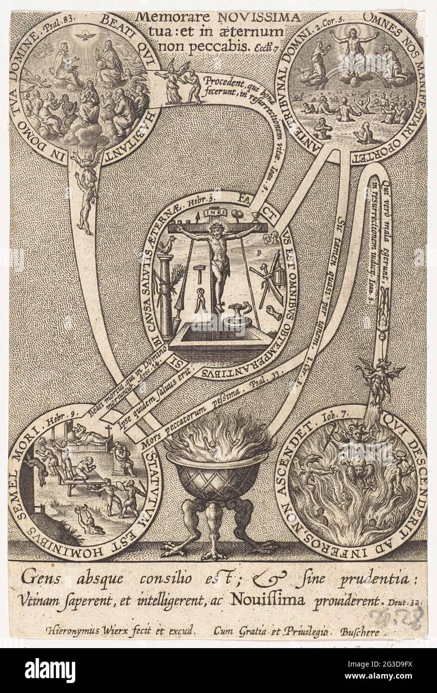 Allegorie Sur La Redemption De L Humanite Les Quatre Extremes De L Homme Cinq Medaillons Avec Des Scenes Des Quatre Extremes La Mort Le Jugement Le Ciel Et L Enfer Relies Par Des