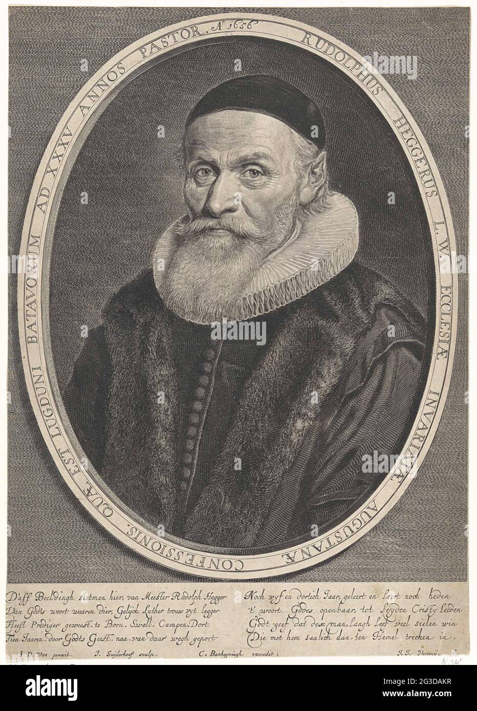 Portrait de Rudolph Hegger. Portrait de Rudolph Hegger, pasteur de Luther à diriger. Au bas de la marge deux versets à quatre lignes en néerlandais. Banque D'Images