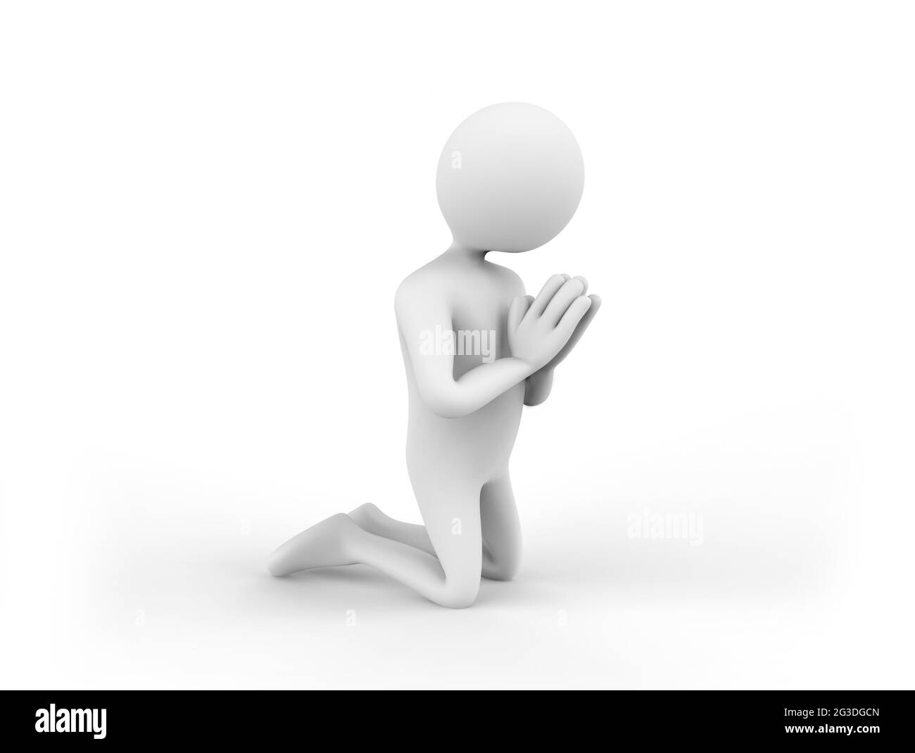 Illustration 3D d'un homme de dessin animé s'agenouillant sur le sol et priant dieu avec les têtes vers le bas Banque D'Images