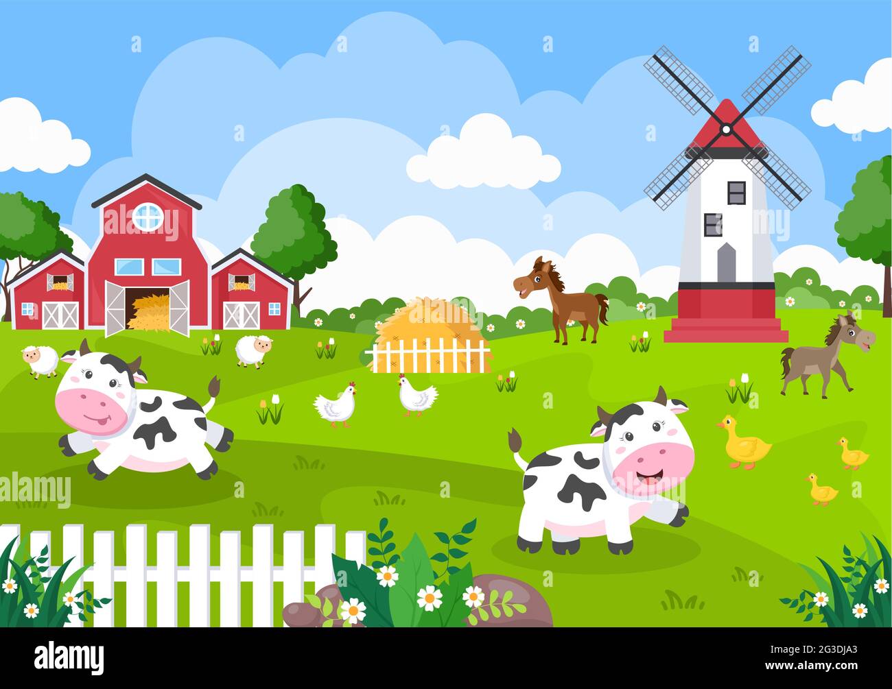 Illustration vectorielle du joli dessin animé pour animaux de ferme