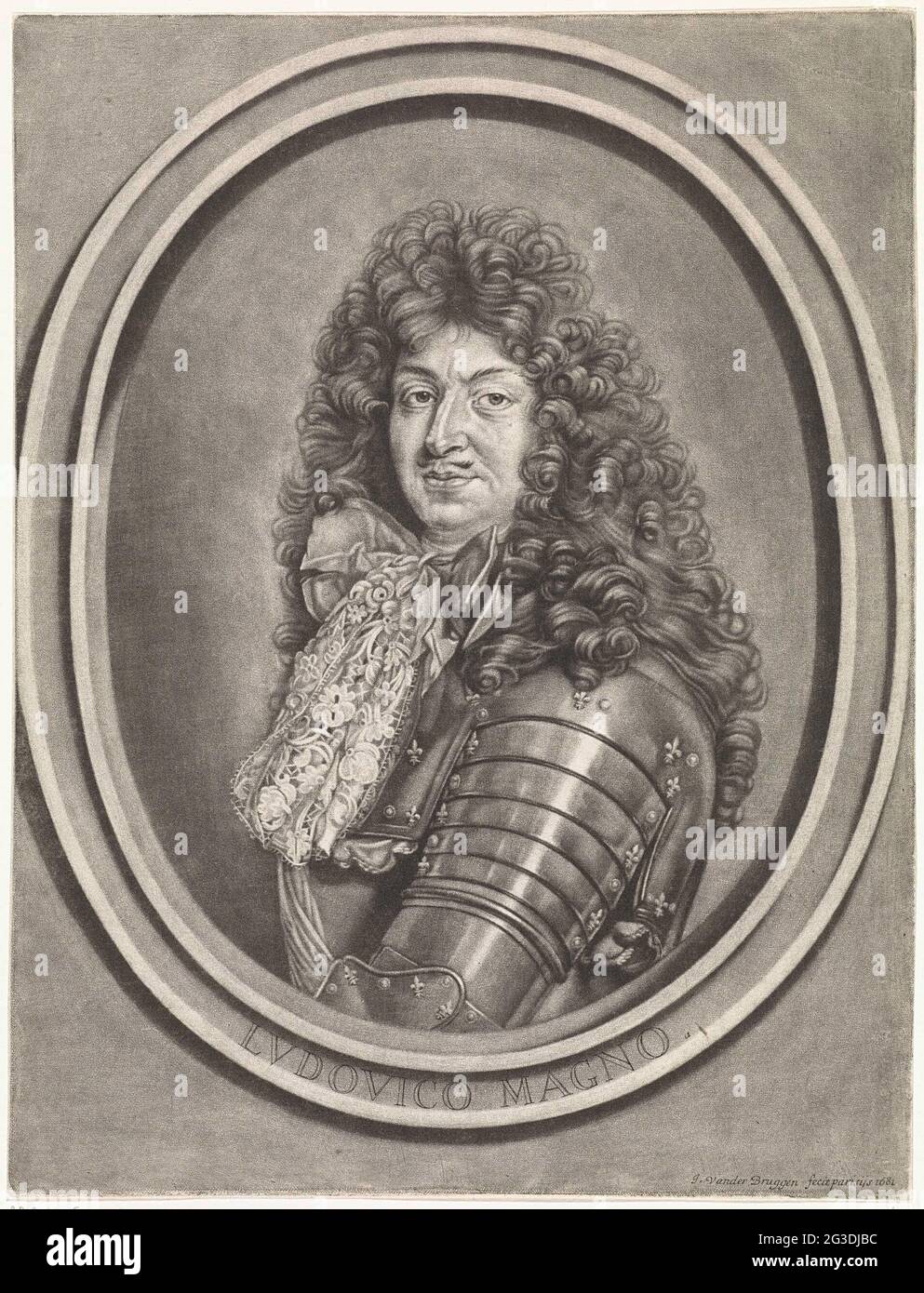 Portrait de Louis XIV, roi de France; Ludovico Magno. Portrait de Louis XIV,  roi de France. Il porte un harnais avec collier en dentelle et un long  programme d'études Photo Stock -