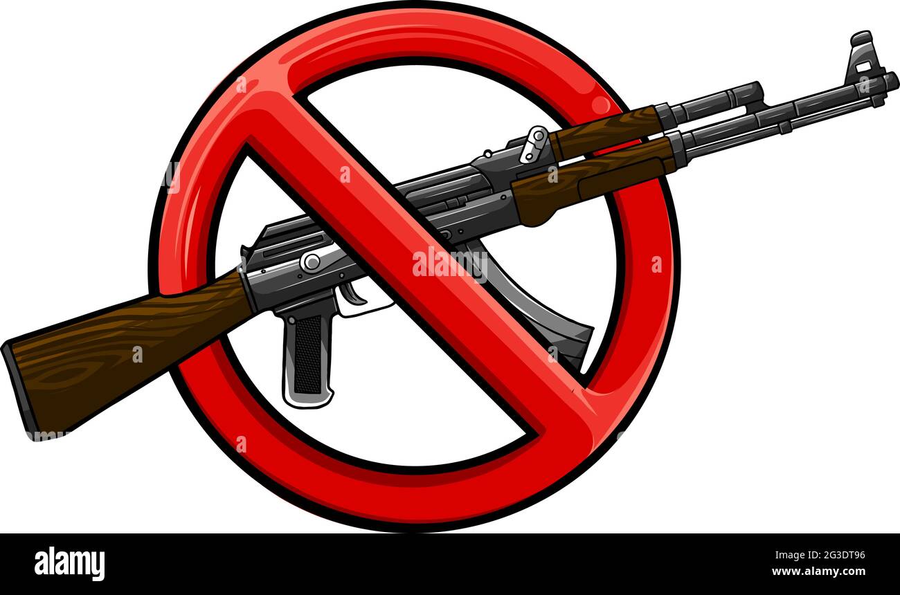 Silhouette de fusil d'assaut avec signe dessus - interdiction d'armes. Illustration de Vecteur