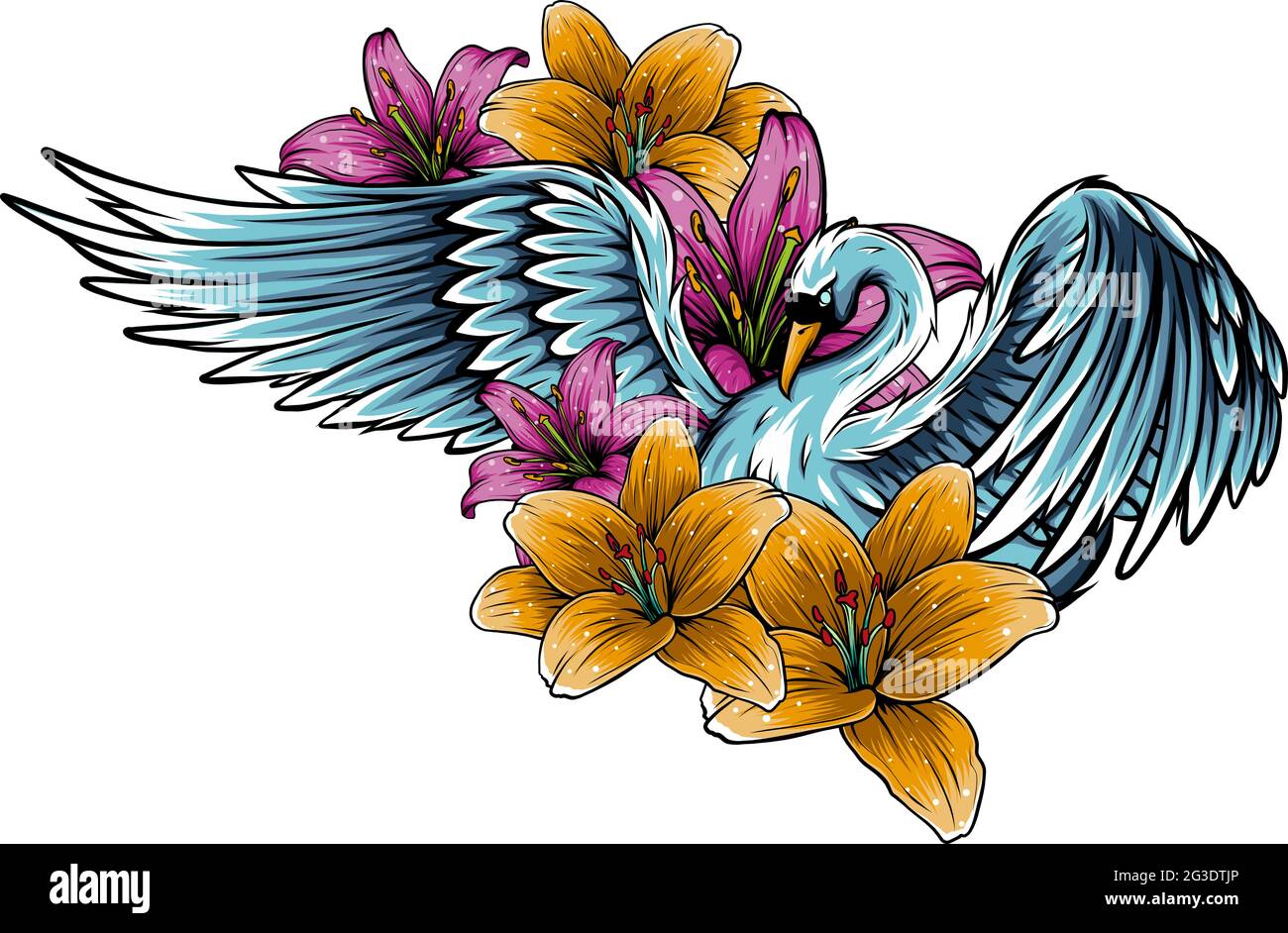 Illustration vectorielle du motif cygne et fleur Illustration de Vecteur