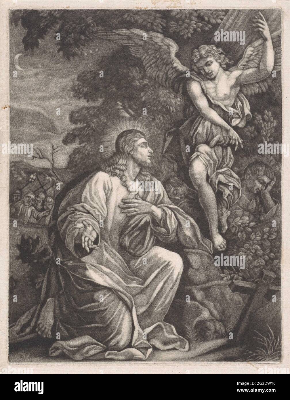 Christ dans le Hof van Getsemane. Christ prie Dieu dans la cour de Getsemane et obtient une vision. En arrière-plan, deux de ses étudiants sont à dormir. Banque D'Images