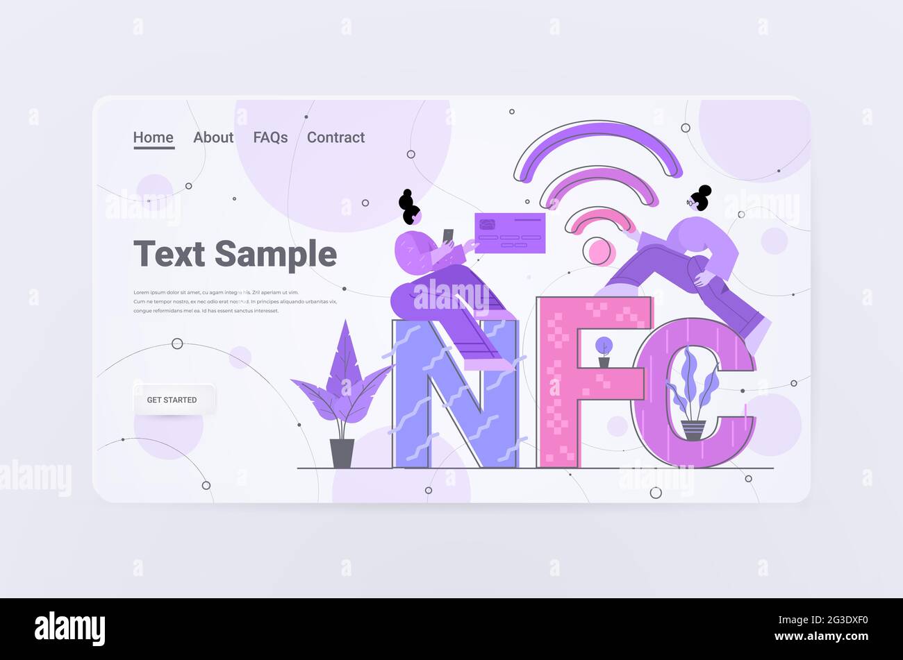 Les personnes utilisant la machine de paiement et le téléphone mobile avec carte de crédit paiement sans contact transaction NFC réussie Illustration de Vecteur