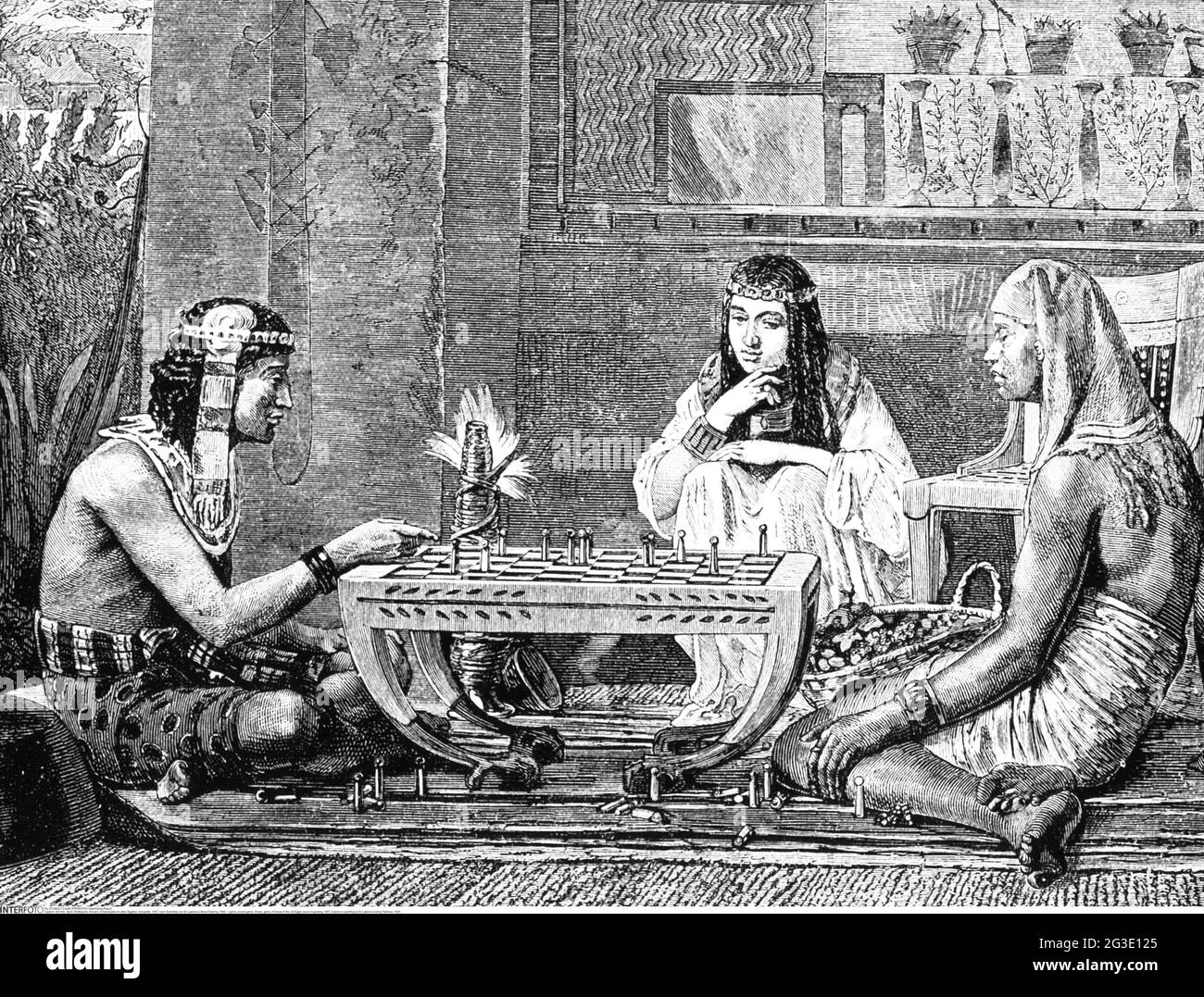 Jeu, jeu de société, échecs, jeu d'échecs dans l'ancienne Egypte, gravure en bois, 1867, LE DROIT D'AUTEUR DE L'ARTISTE N'A PAS À ÊTRE EFFACÉ Banque D'Images