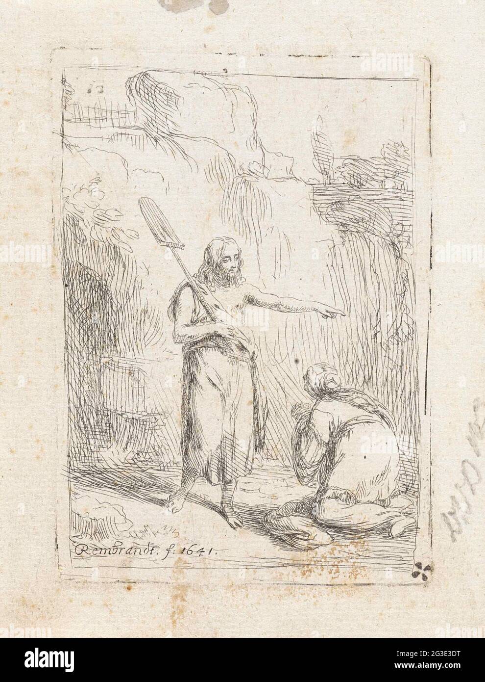 Le Christ apparaît comme un jardinier de Marie Magdalene. Noli me tangere. Christ se tient avec une bêche sur son épaule pour l'entrée de la grotte où il a été enterré. Pour lui Mary Magdalena s'agenouille avec les mains pliées. Christ envoie son chemin pour avertir ses disciples. Banque D'Images