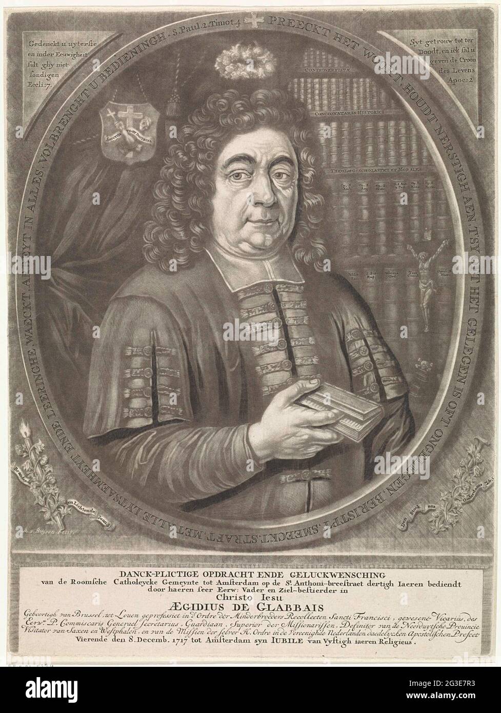 Portrait D Aegidius De Glabais Portrait De L Aegidius Spirituel De Glabais Il Represente Une Bibliotheque Pour Laquelle Un Crucifix L Imprime Est Publie En L Honneur Du 50e Anniversaire Du Glabais Et Pour Commemorer Qu Il