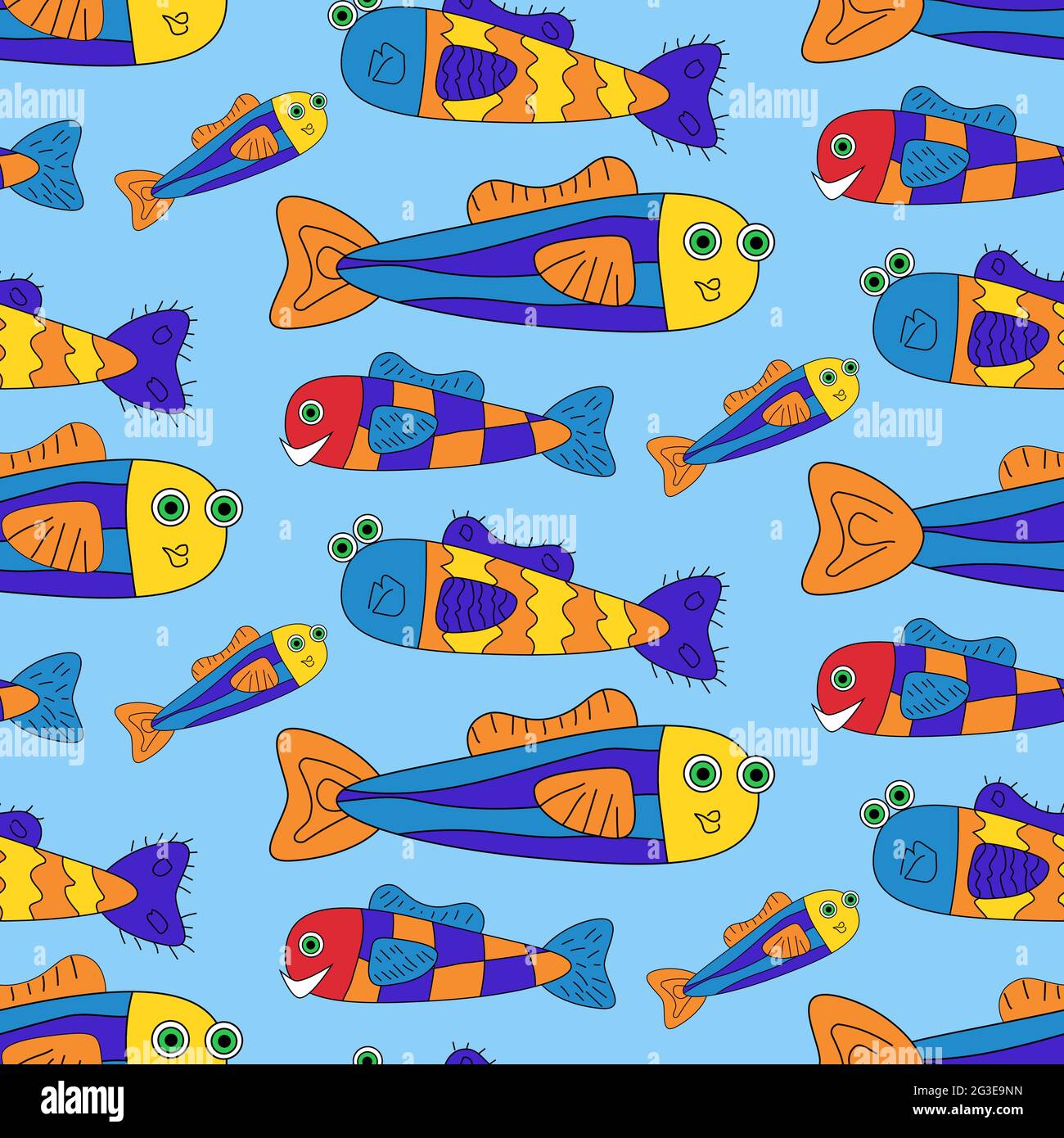 Dessin animé coloré poisson drôle sans couture motif vectoriel Illustration de Vecteur