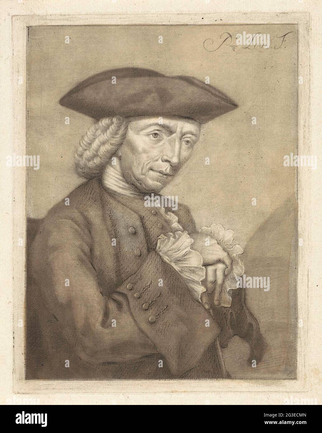 Portrait de Hendrik Spilman. Le dessinateur, dessinateur et peintre Hendrik Spilman. Il a laissé ses mains les unes sur les autres reposer sur son bâton de marche. Banque D'Images