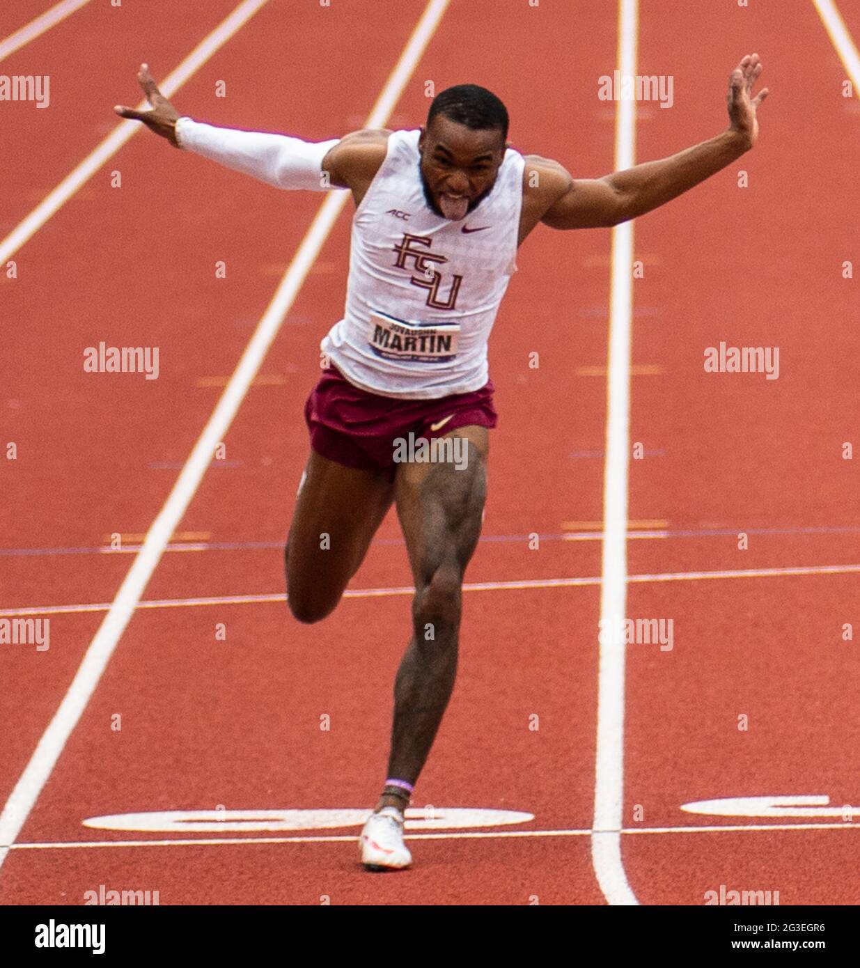 Eugene, OU États-Unis 11 juin 2021. A. Florida State JoVaughn Martin concourt dans le 100m pendant la NCAA division 1 hommes et femmes course et terrain en plein air au Hayward Field Eugene, OR. Thurman James/CSM/Alamy Live News Banque D'Images