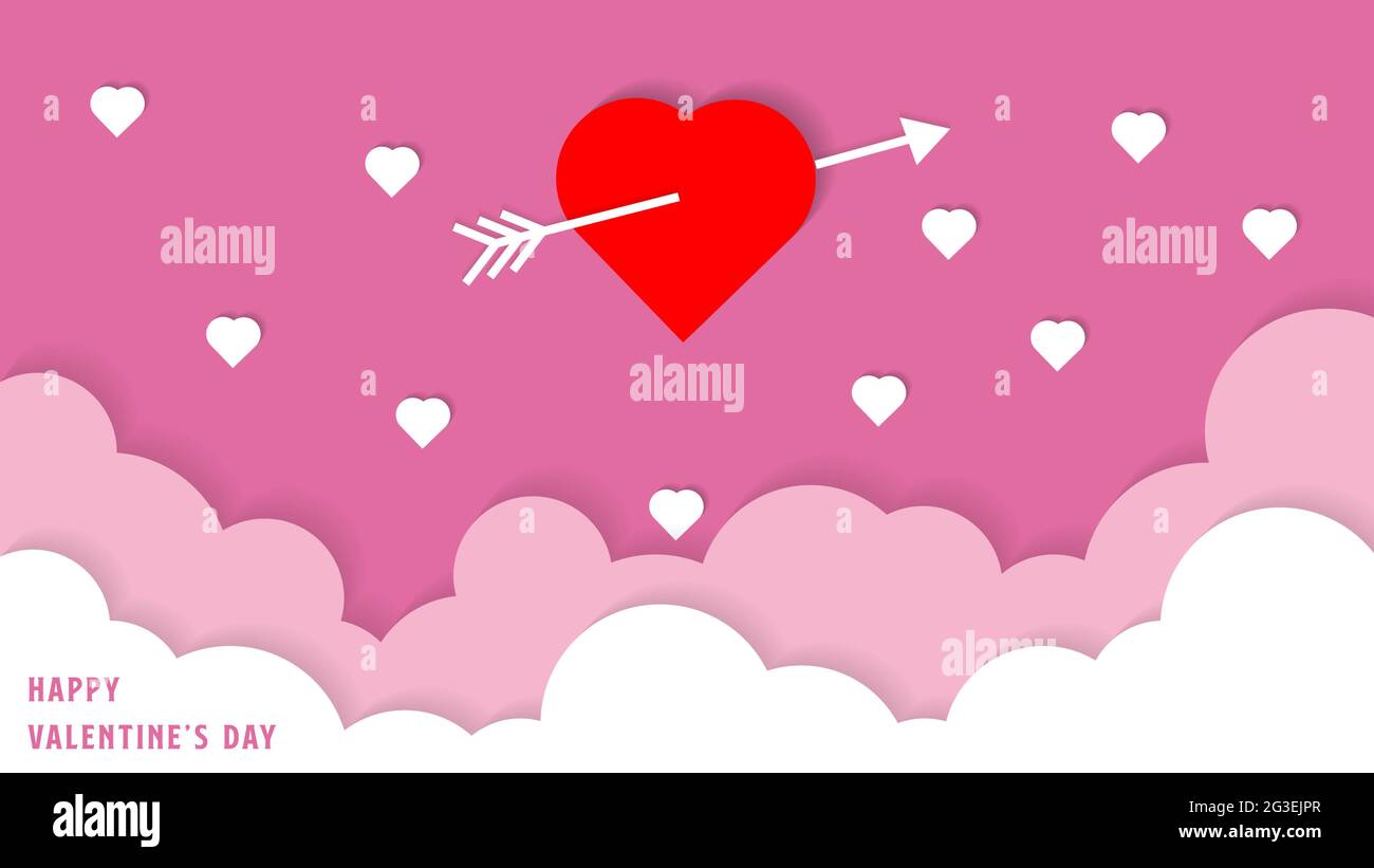 Love Arrow Valentines jour de la conception d'art papier avec des nuages, le style de coupe de papier vector ligne d'arrière-plan illustration Illustration de Vecteur