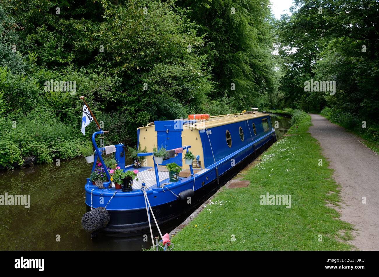 Bateau à rames amarré sur le Monbucshire et le canal Brecon Mombucshire près d'Abergavenny Wales UK Banque D'Images