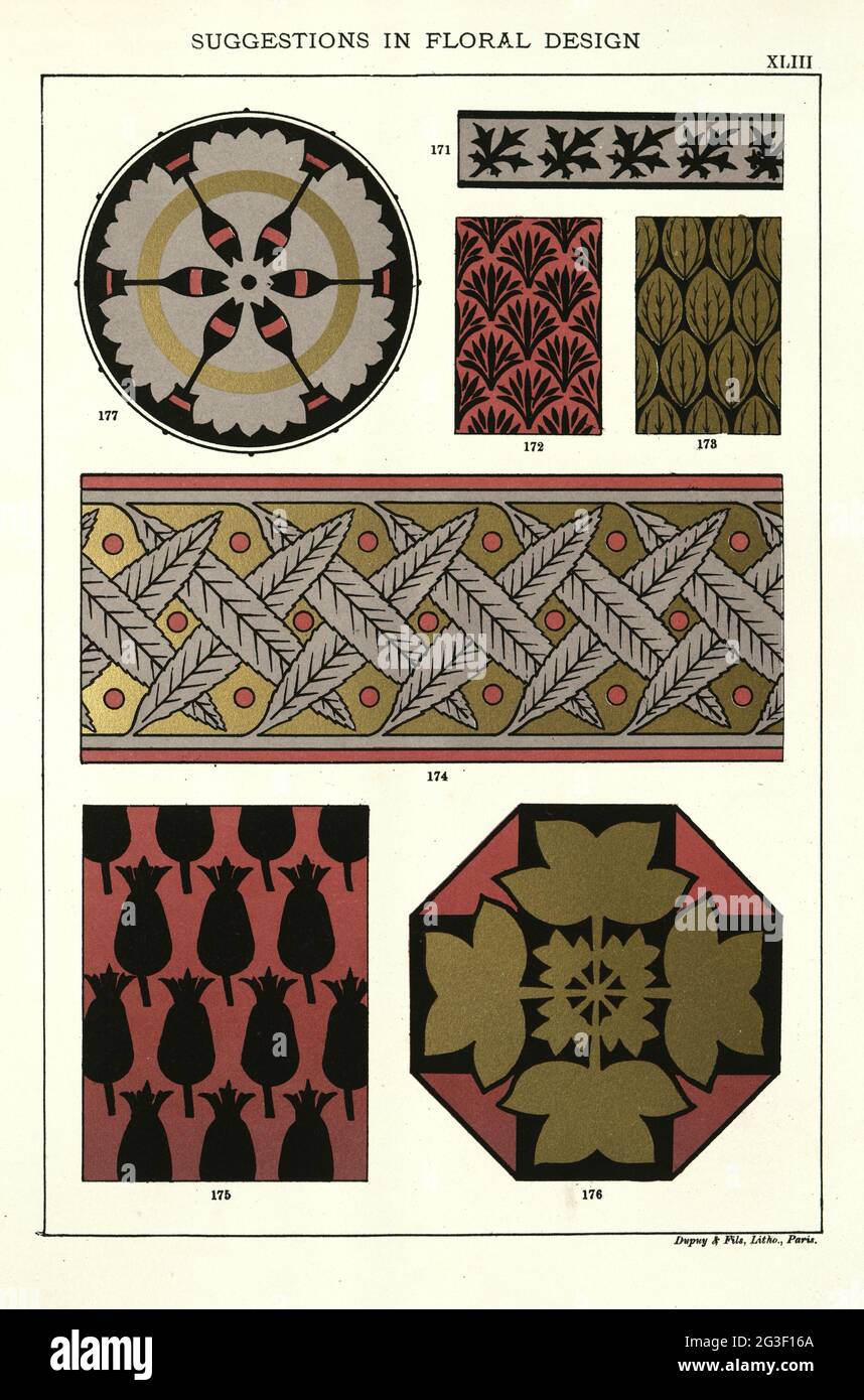 Suggestions en design floral, design décoratif victorien, motifs floraux, art du XIXe siècle Banque D'Images